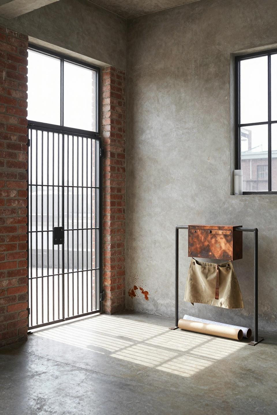 Bloxburg entrance ideas with raw brick and steel mesh gate