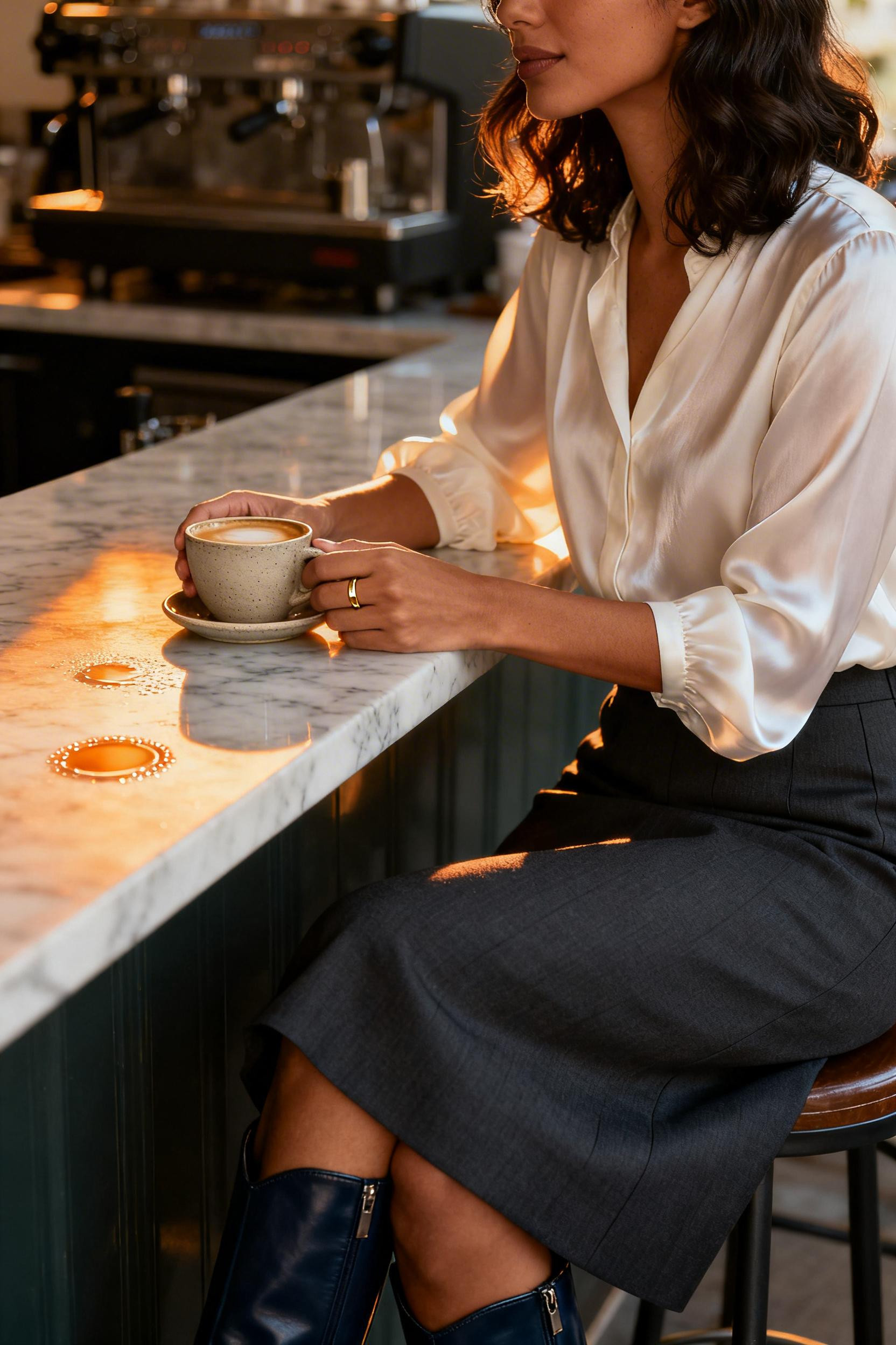Formal Skirt Outfit Business - charcoal midi skirt
