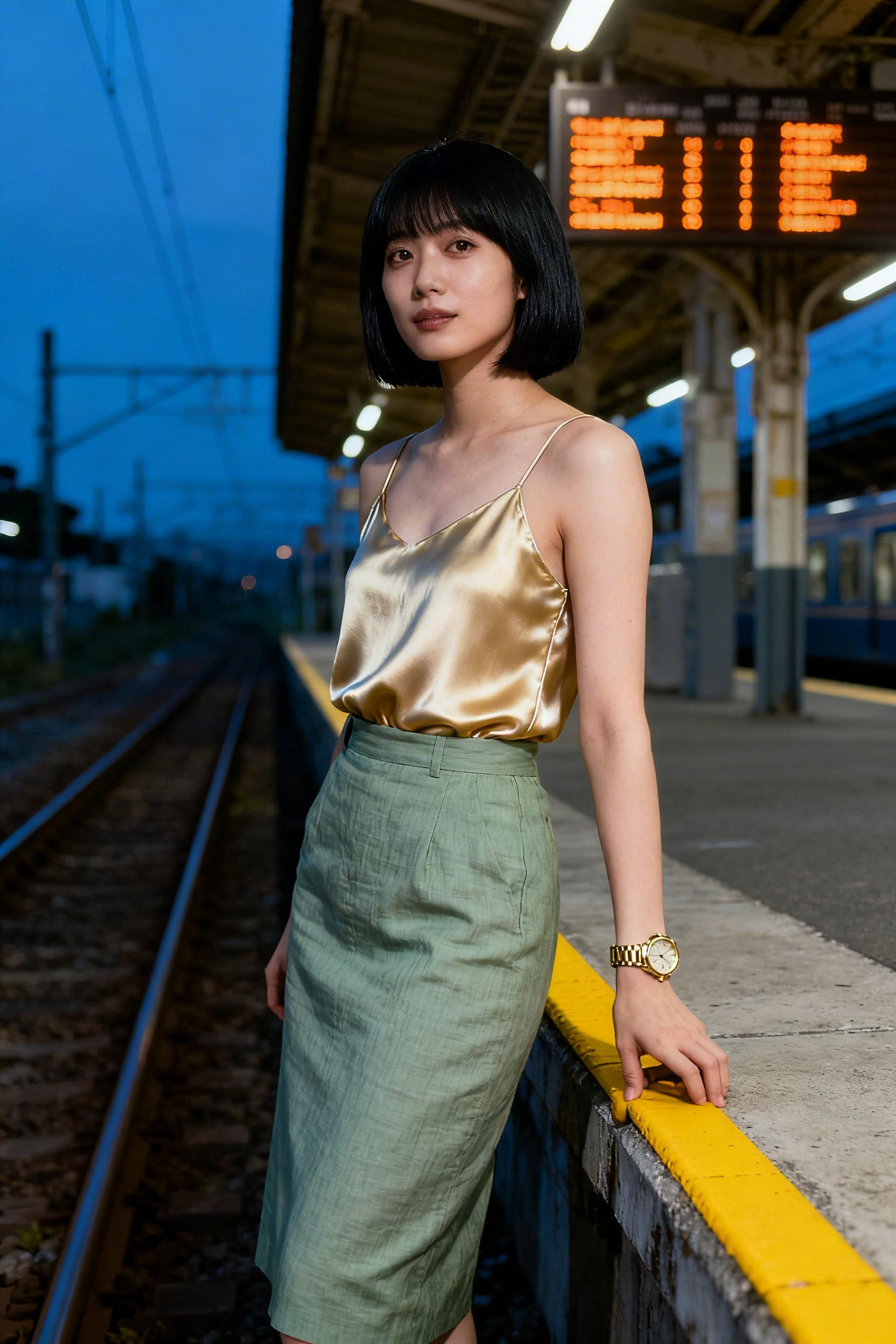 Midi Skirt Office Outfit - sage linen pencil