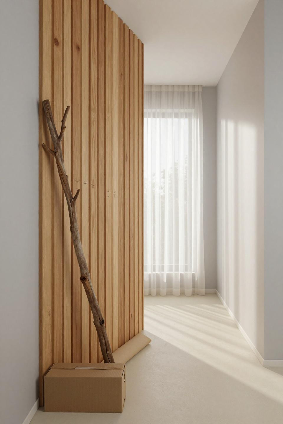 Bloxburg entrance ideas with vertical wood slat wall