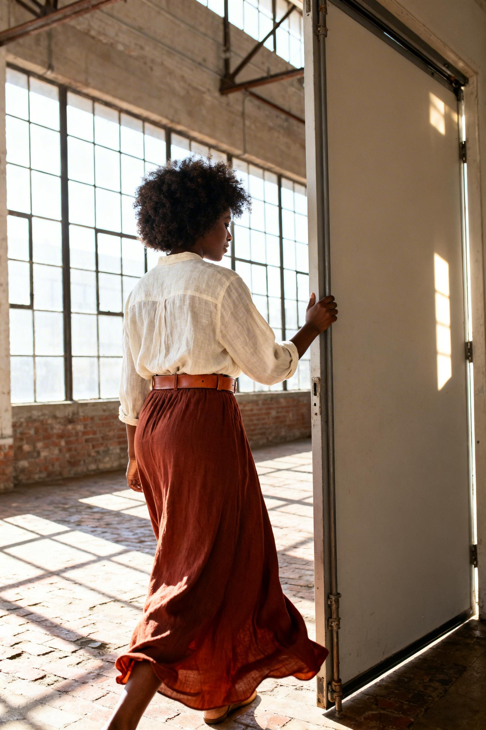 Maxi Skirt Office Outfit - rust flowing maxi