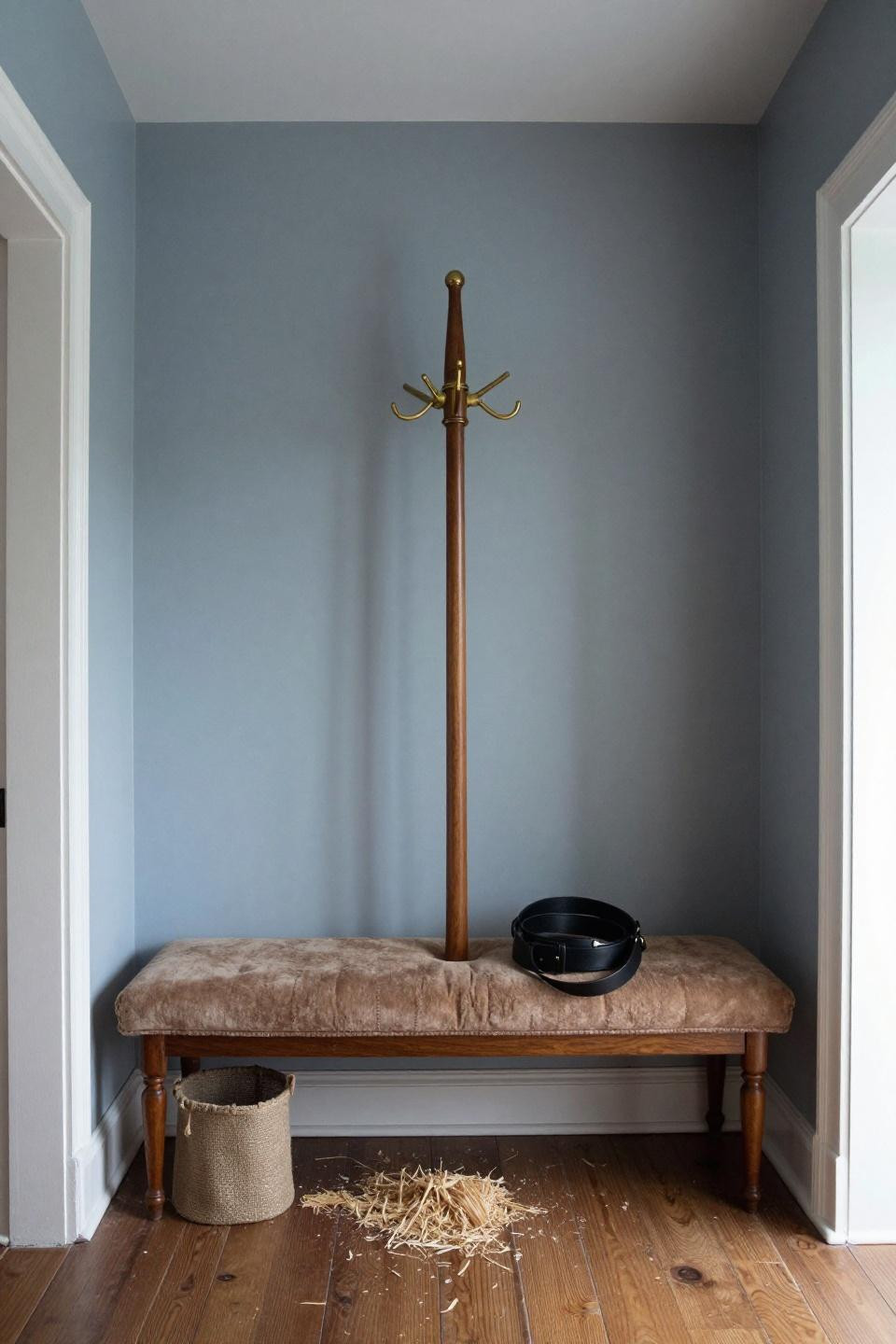 Hallway ideas Bloxburg with vintage walnut coat stand