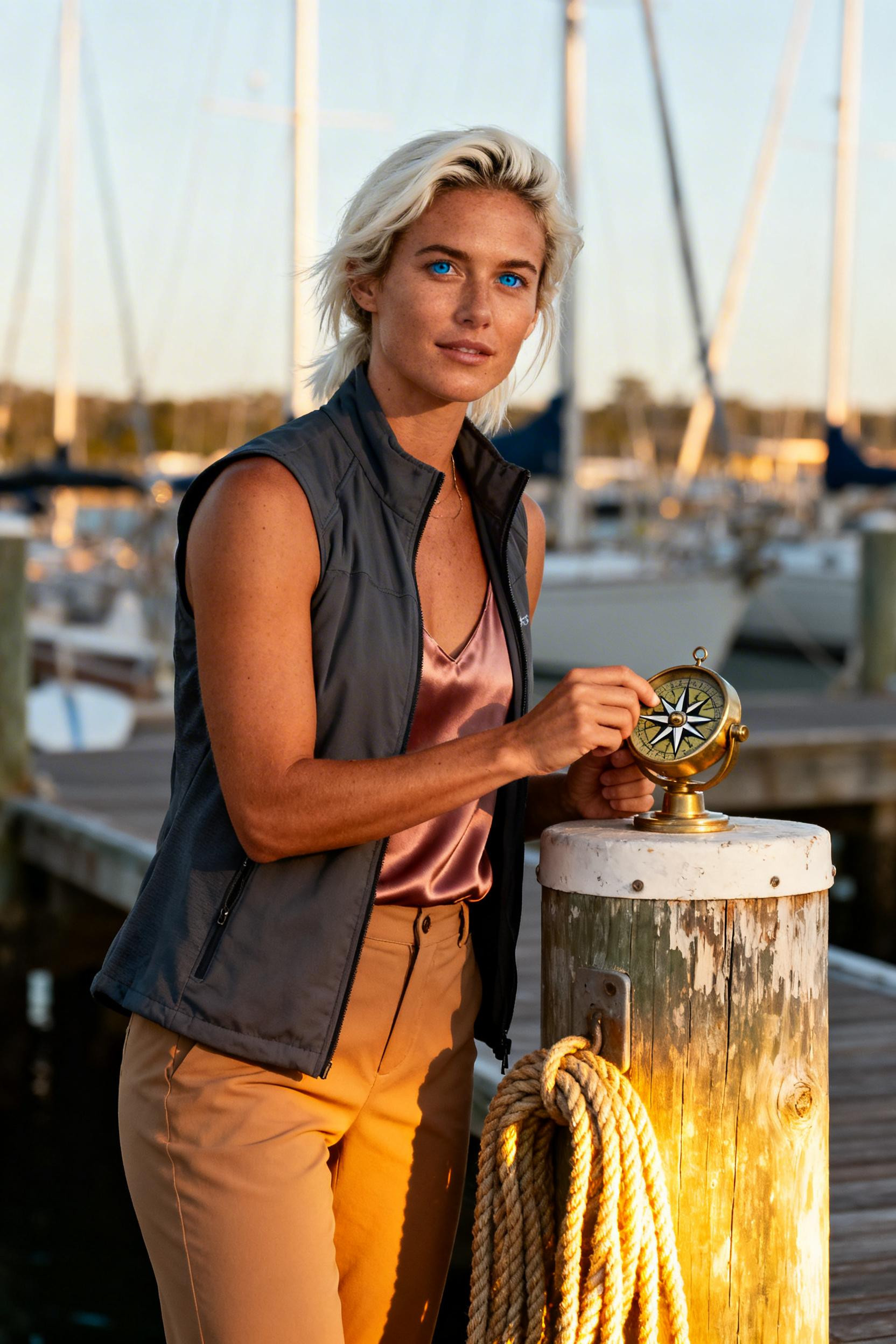 Office Athleisure Outfits - charcoal vest rose tank camel trousers