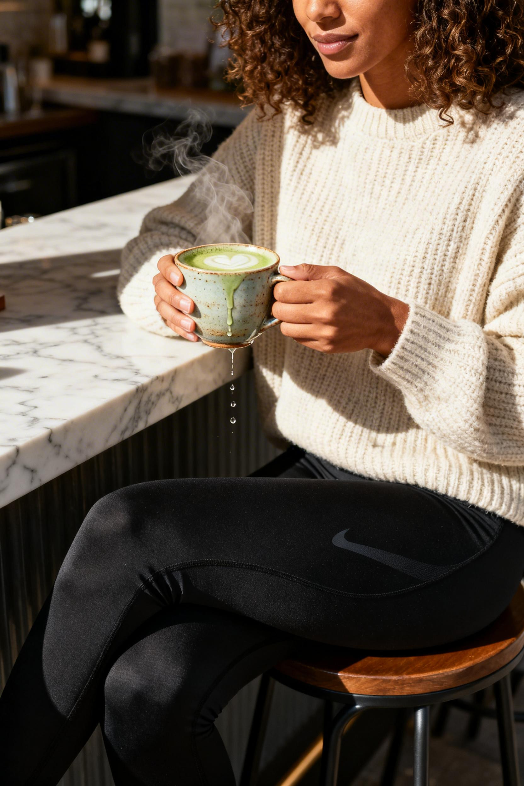 Sporty Elegant Outfit - cream knit black leggings