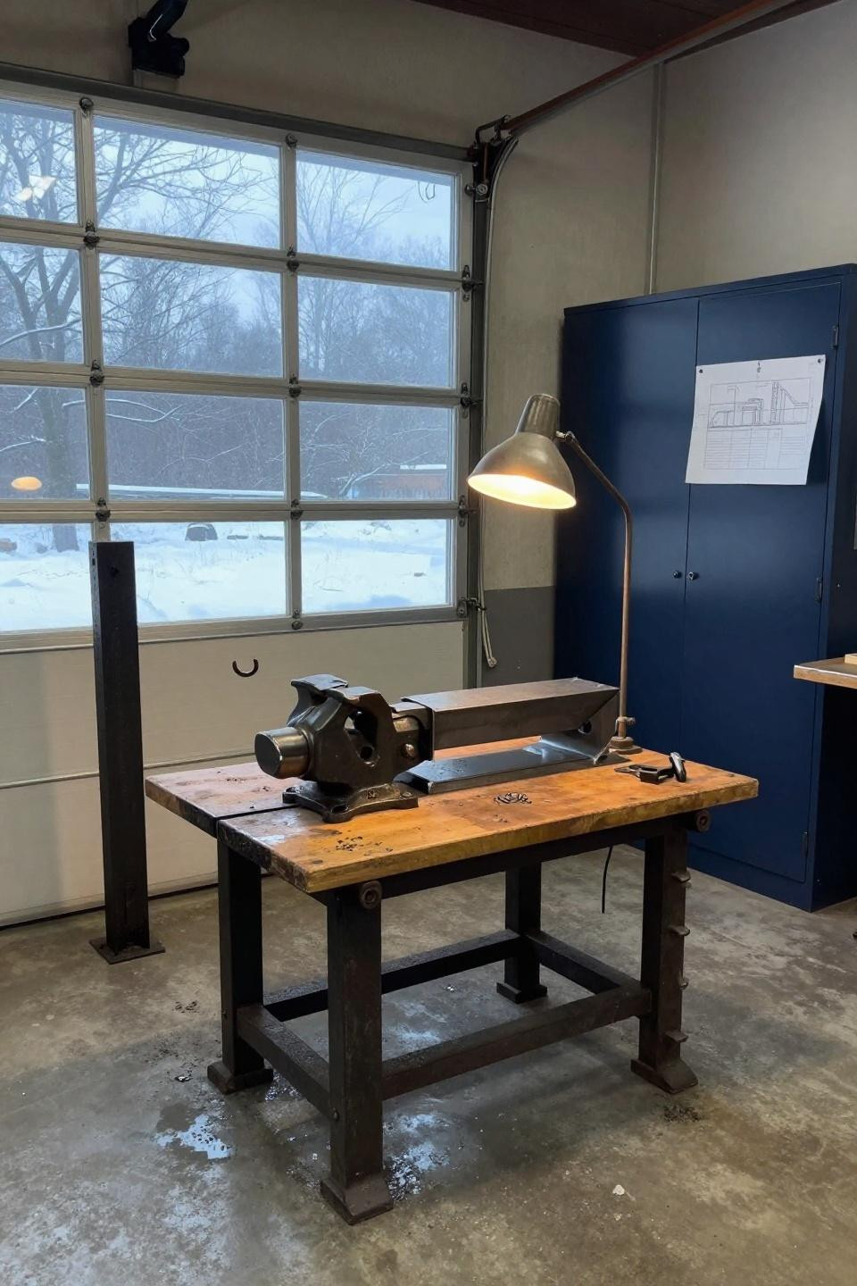 Bloxburg plot ideas garage metal studio with blackened I-beam and cast iron vise