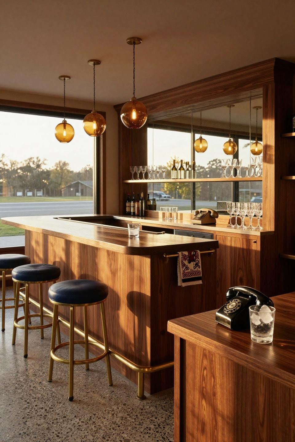 Bloxburg plot ideas garage cocktail lounge with walnut counter and brass rail