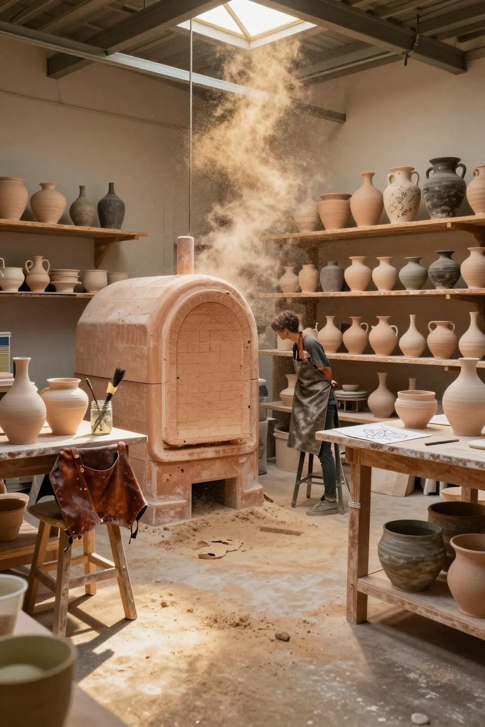 Bloxburg plot ideas garage pottery studio with kiln and hand-thrown vessels