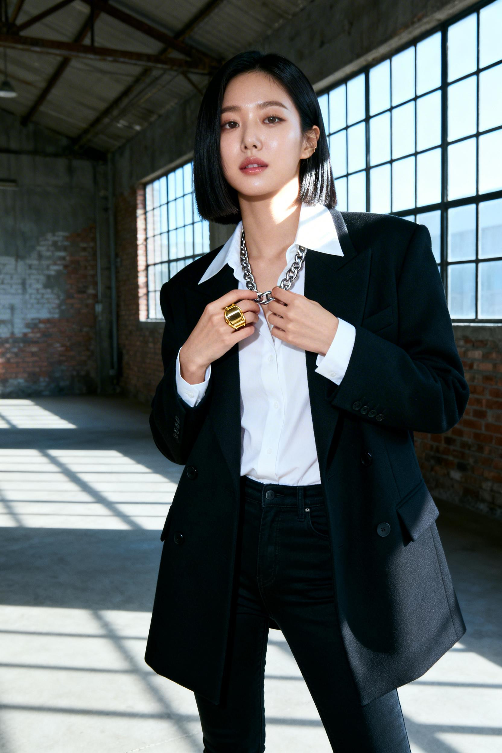 Office goth work outfit with coat and white shirt
