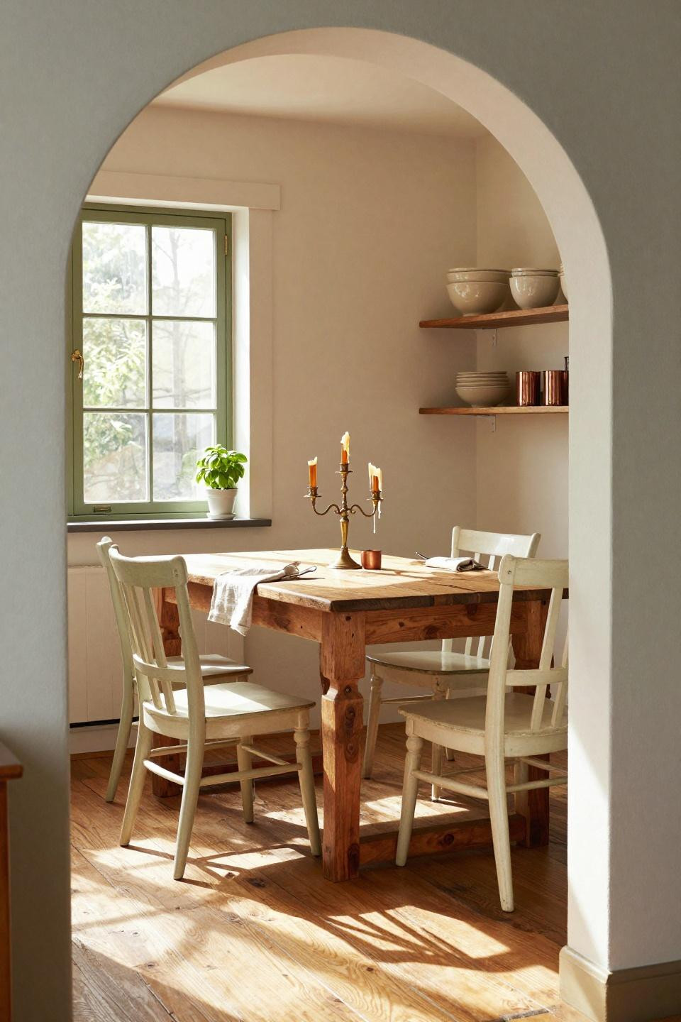 Bloxburg house living room threshold view into farmhouse dining nook