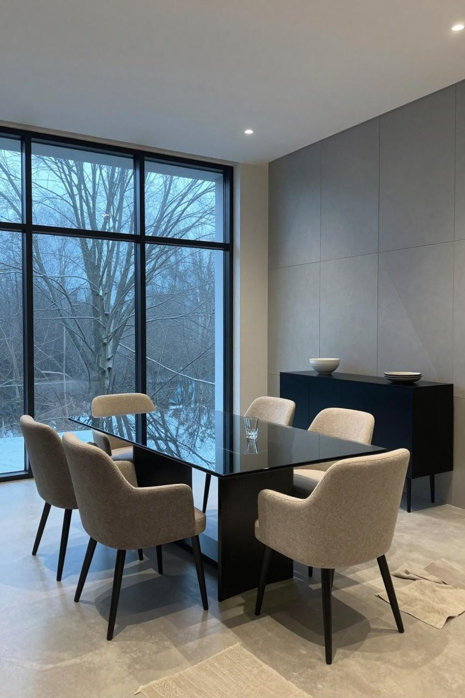Bloxburg dinner room ideas with glass-top blackened steel table