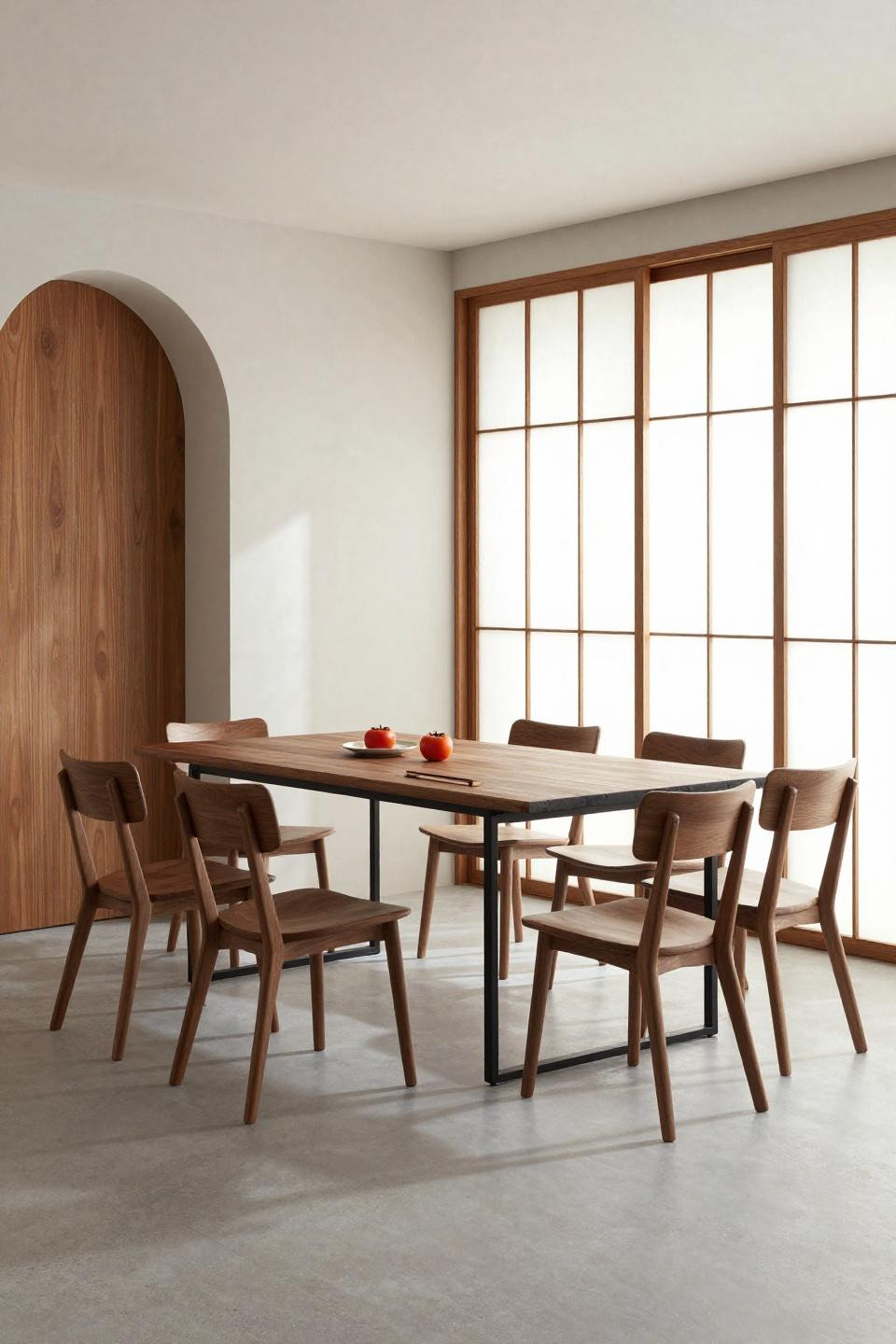Dining table Bloxburg Japandi style with floating walnut slab