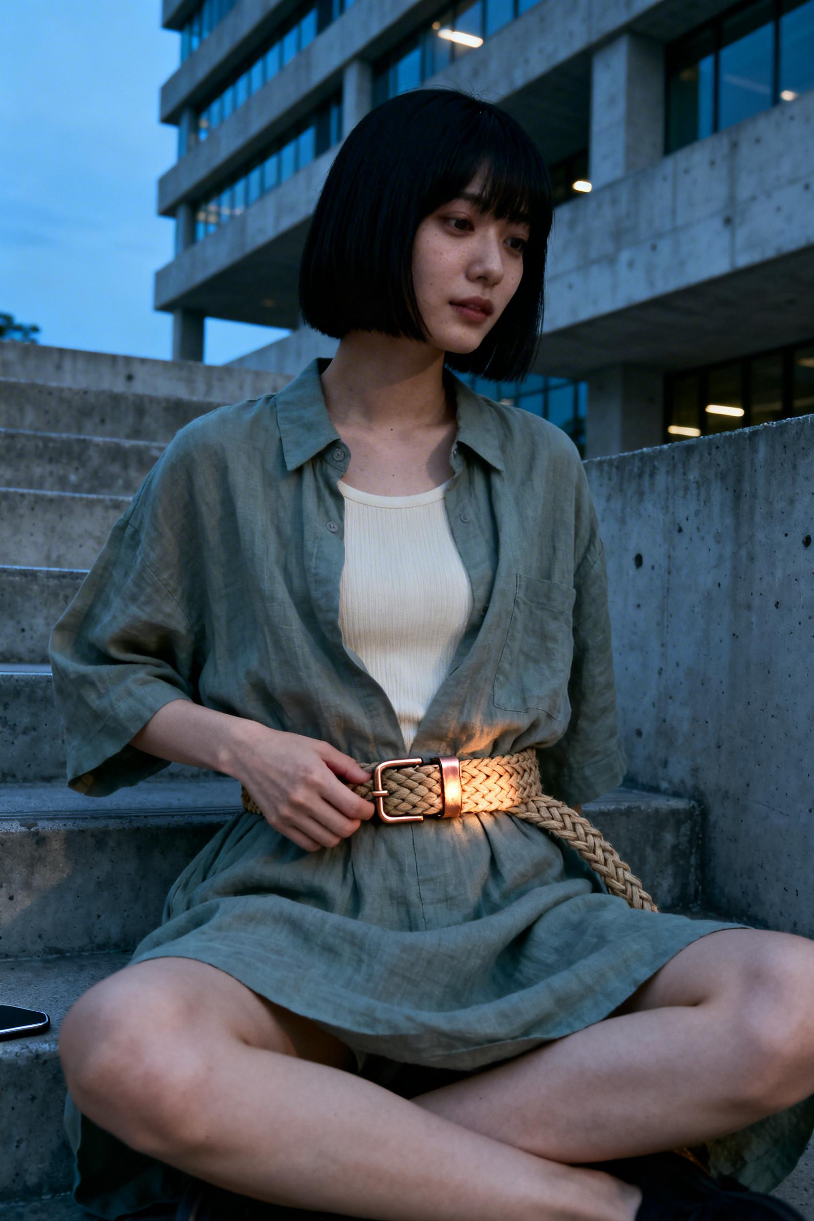 Boho Corporate Outfit - sage hemp dress