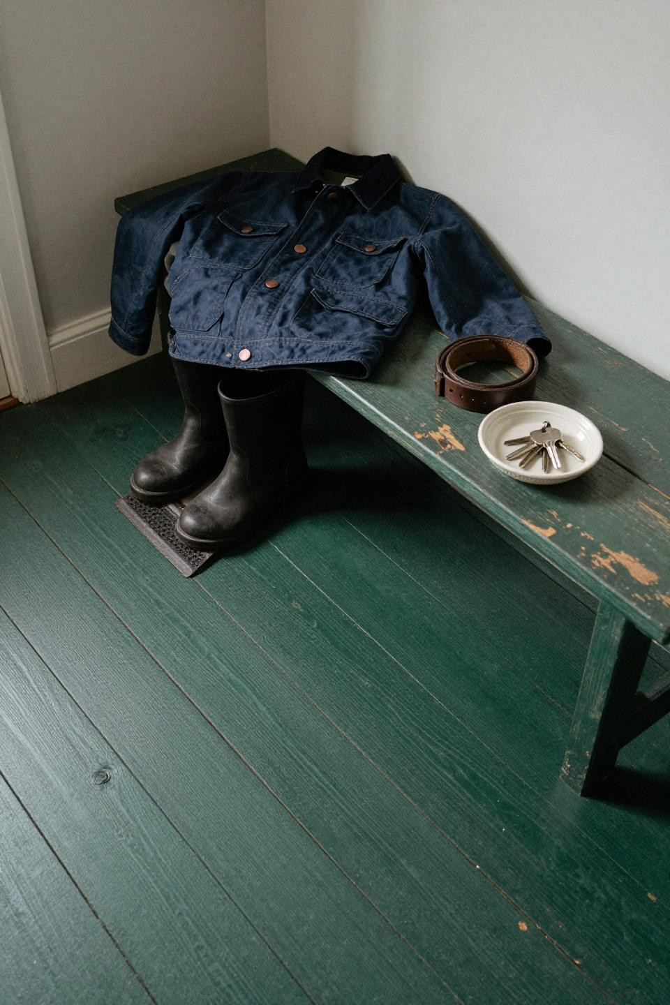 House inspo Bloxburg with deep emerald painted wooden floorboards