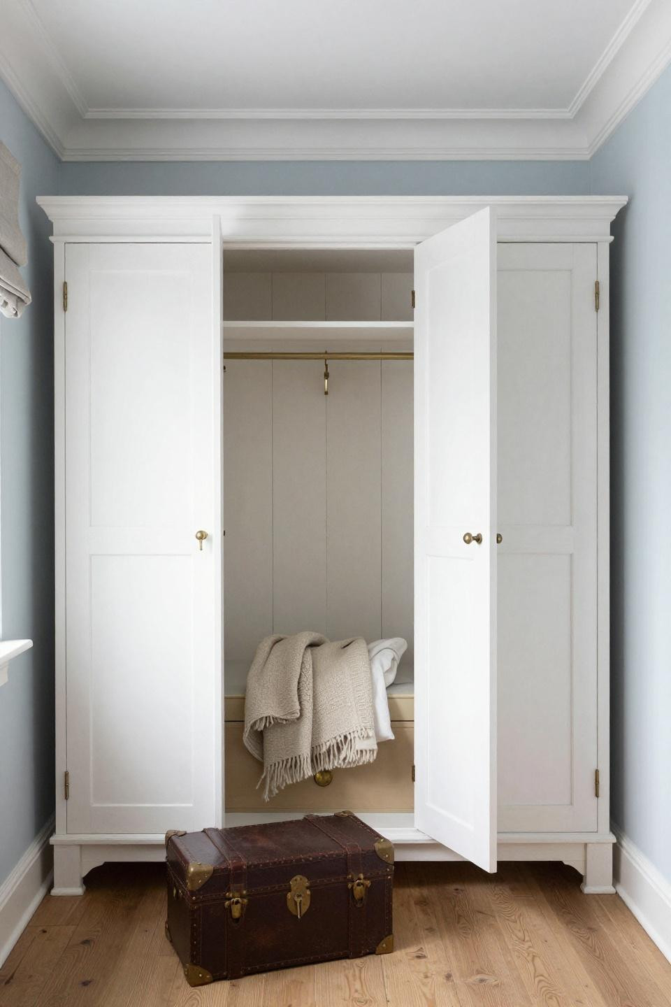 Small house elevation featuring floor-to-ceiling whitewashed timber wardrobe