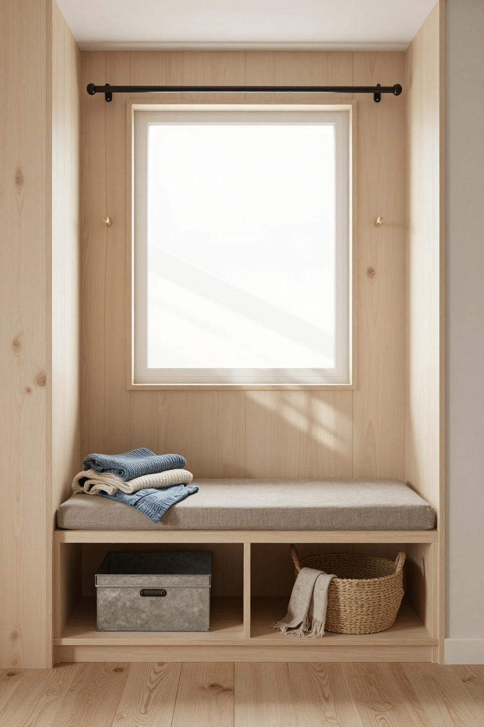 Bloxburg entryway ideas with pale birch plywood wall paneling