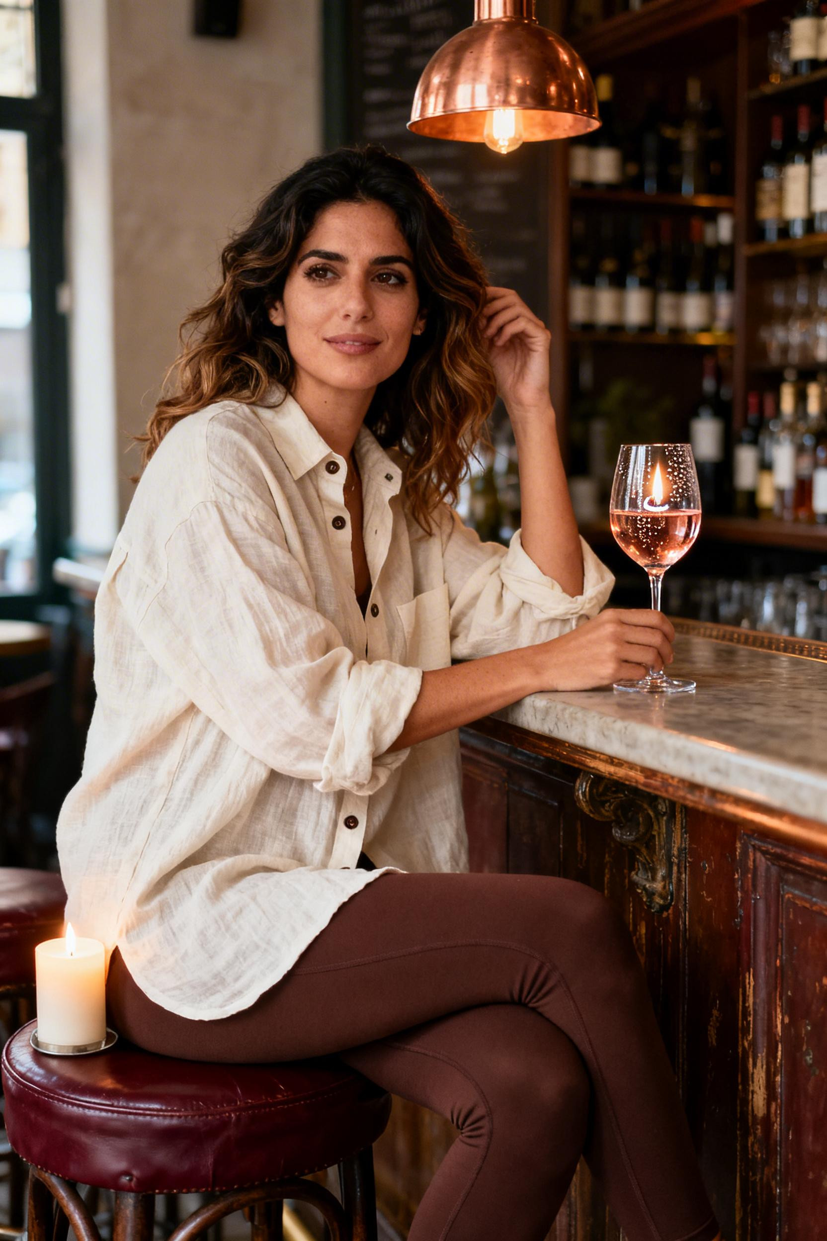 Style With Leggings - brown leggings with cream button-down