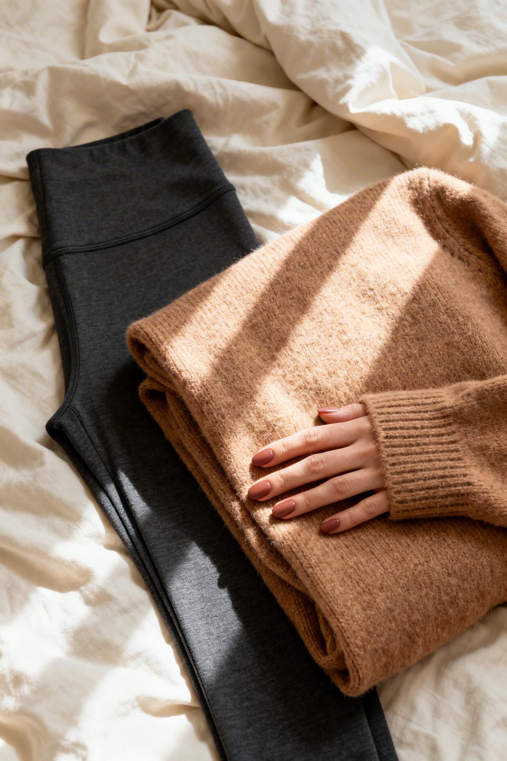 How To Style Leggings - charcoal leggings with camel sweater