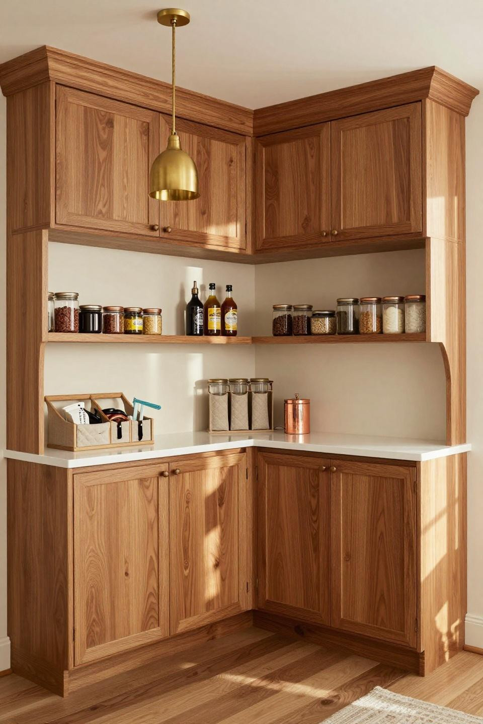 Blox Burg kitchen with honey oak corner pantry cabinet