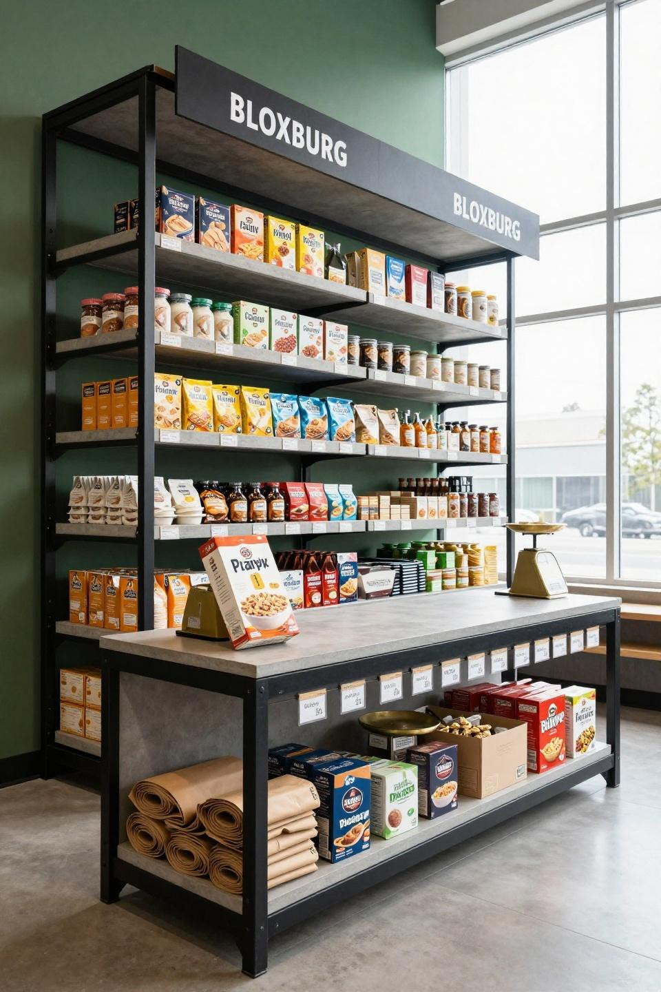 Blox Burg kitchen with store display pantry counter
