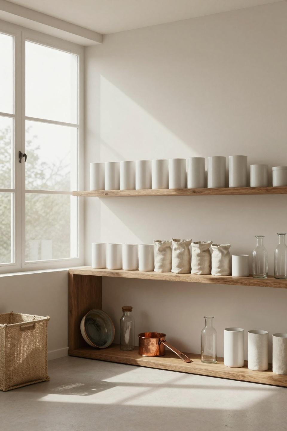 Bloxburg kitchen layout with open walnut rail shelving