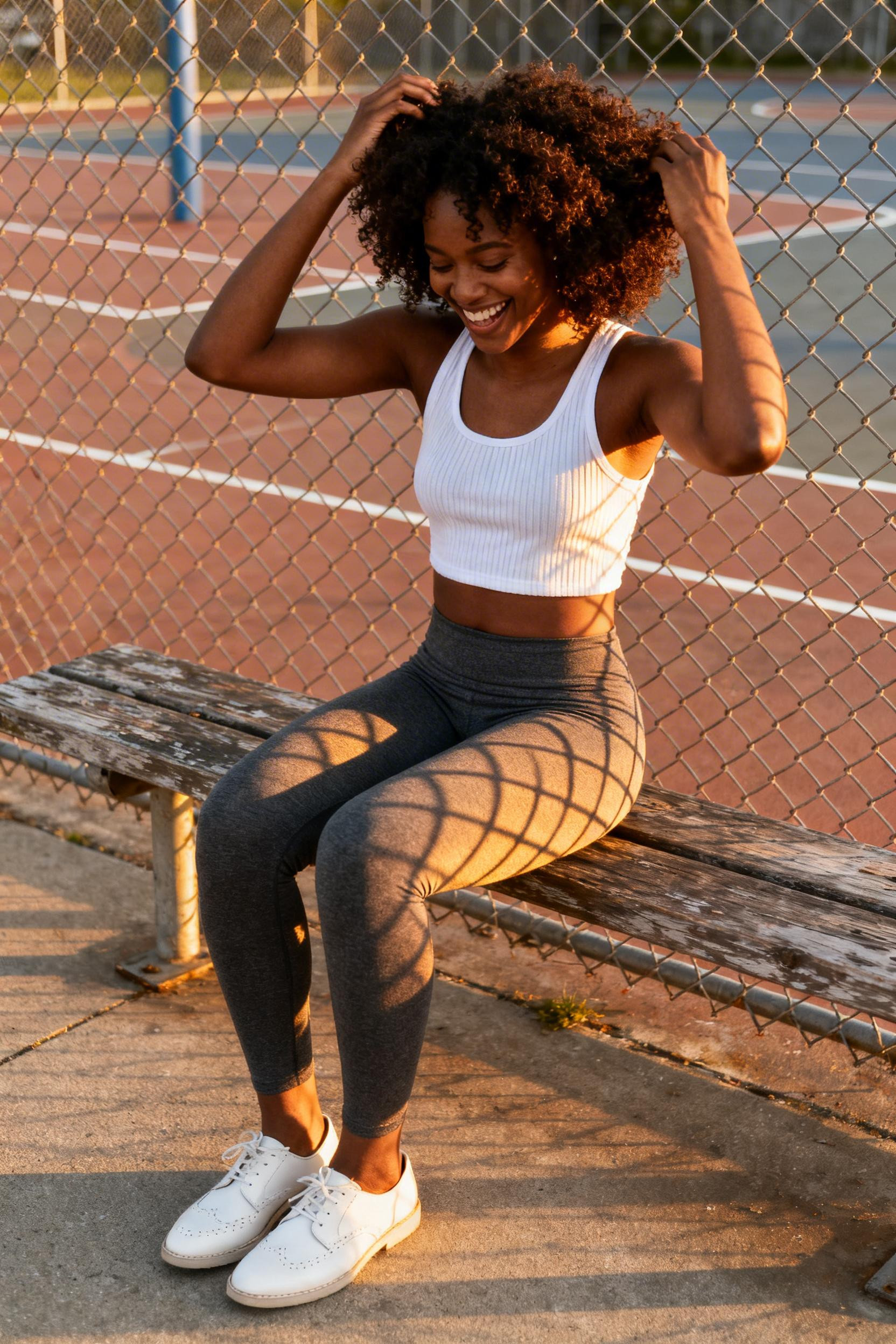 Leggings And T Shirt Outfit - charcoal leggings white crop tank