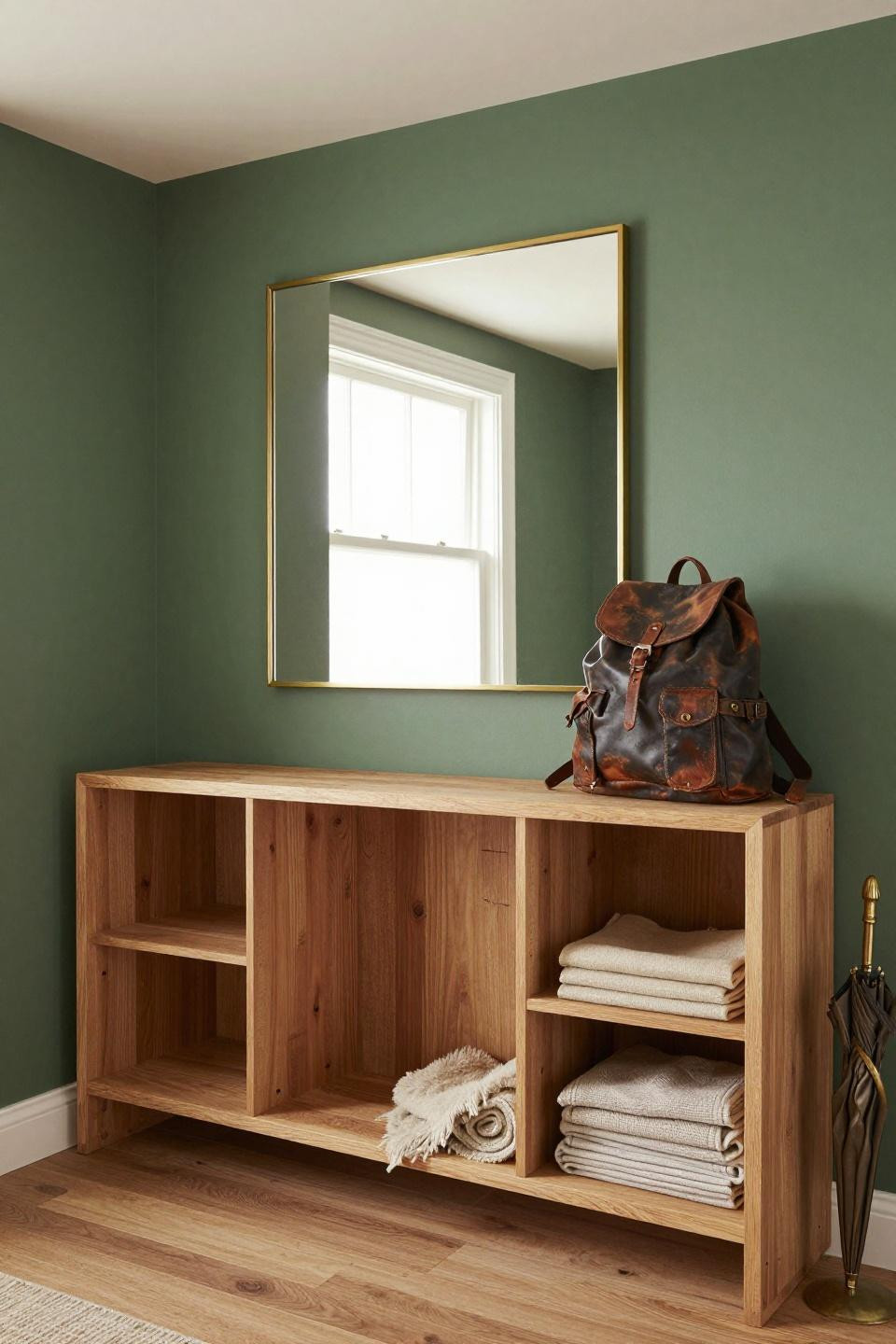 Bloxburg front door ideas with floor-to-ceiling warm honey oak built-in cubbies