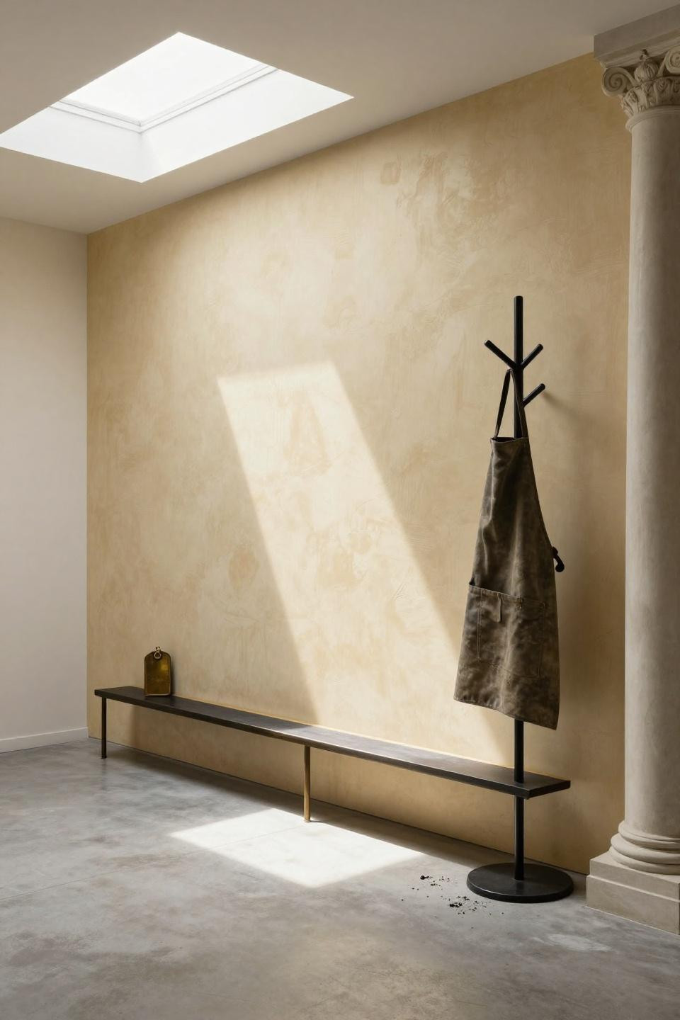 Hallway ideas Bloxburg with floor-to-ceiling venetian plaster accent wall