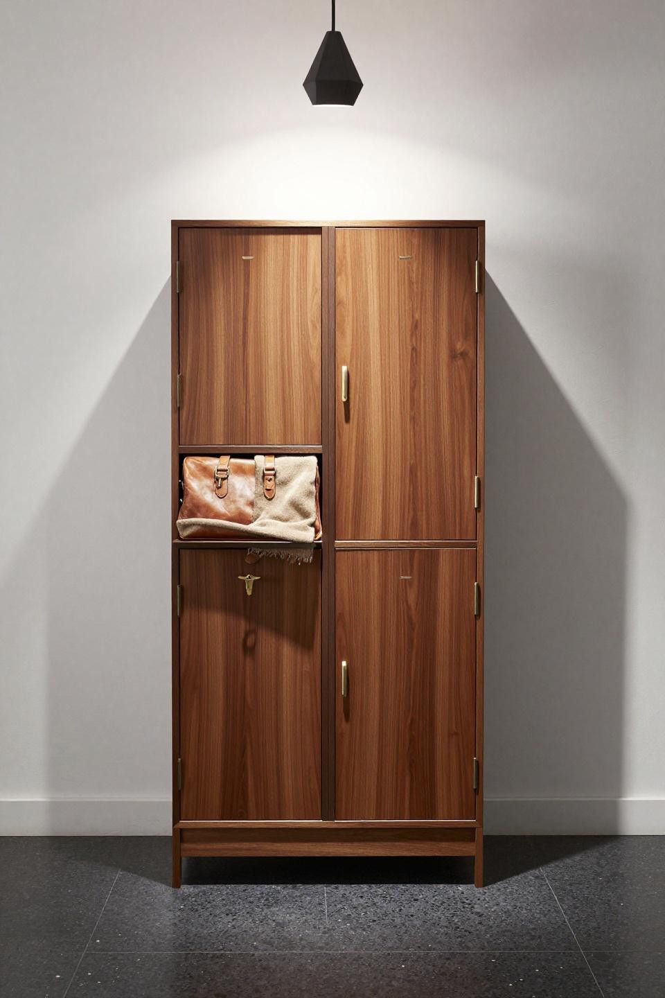Bloxburg foyer ideas with contemporary urban floor-to-ceiling walnut locker