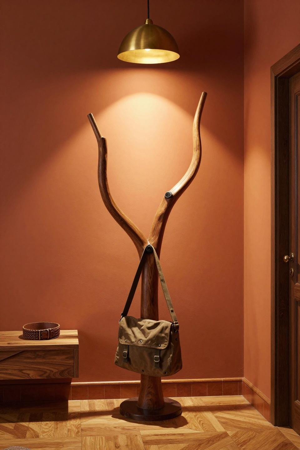 Space fillers Bloxburg with sculptural mid-century teak coat tree