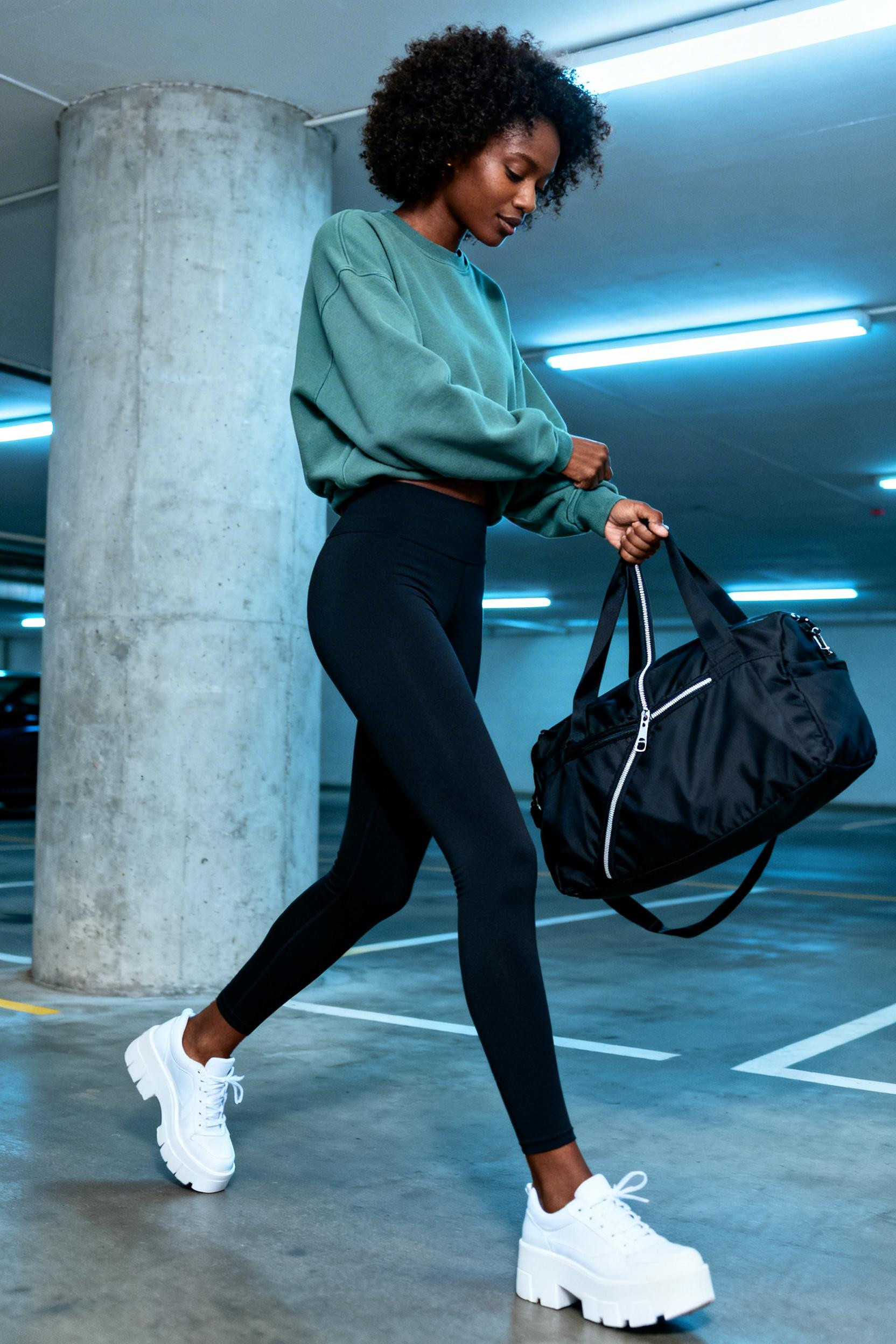 Black Leggings Outfit Casual - sage sweatshirt black leggings