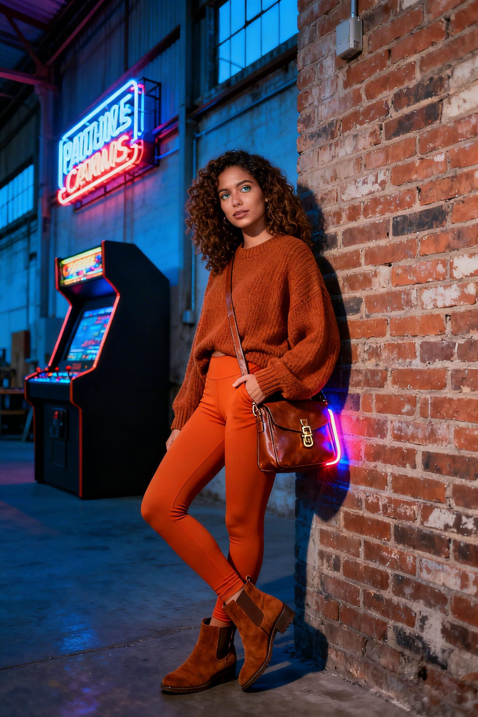 Leggings Outfit Casual - orange leggings wool sweater