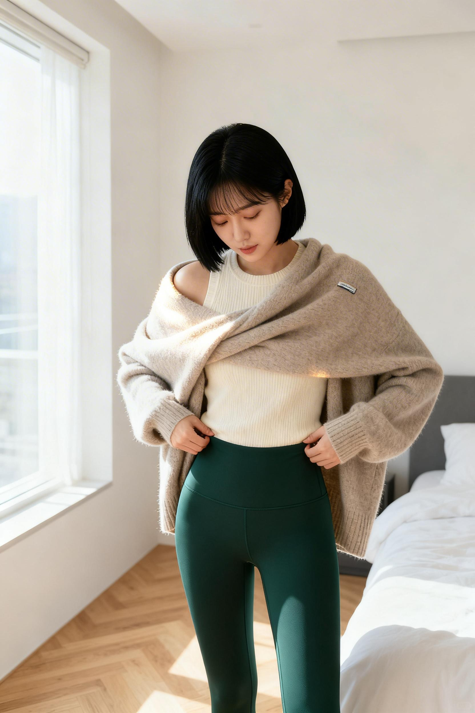 Winter Outfits Leggins - green leggings cardigan