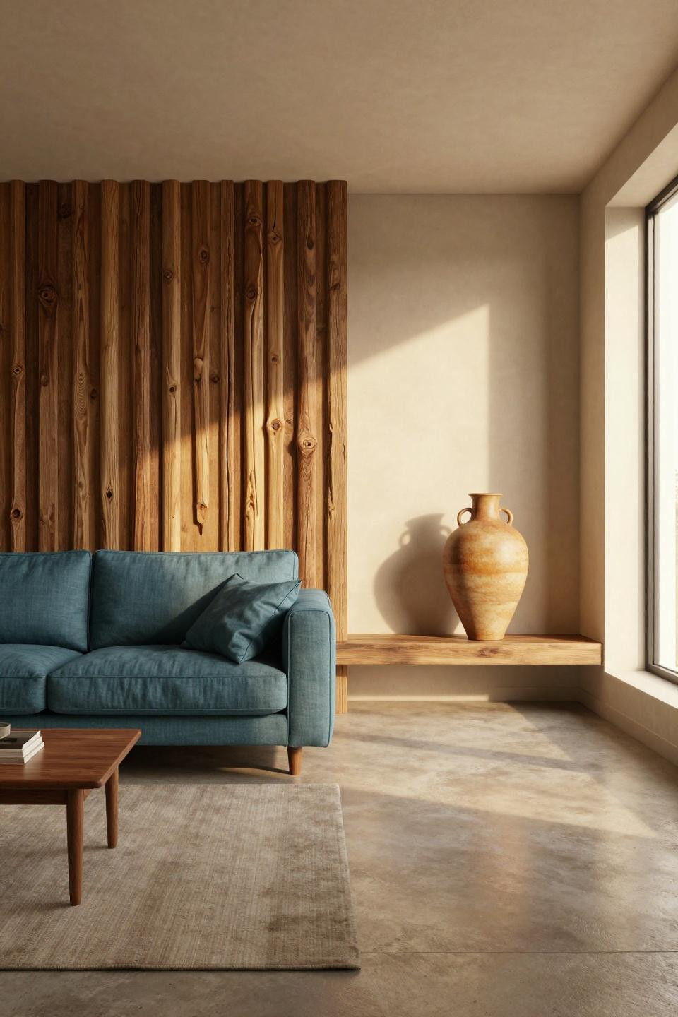 Bloxburg house inspo with vertical timber-slatted feature wall