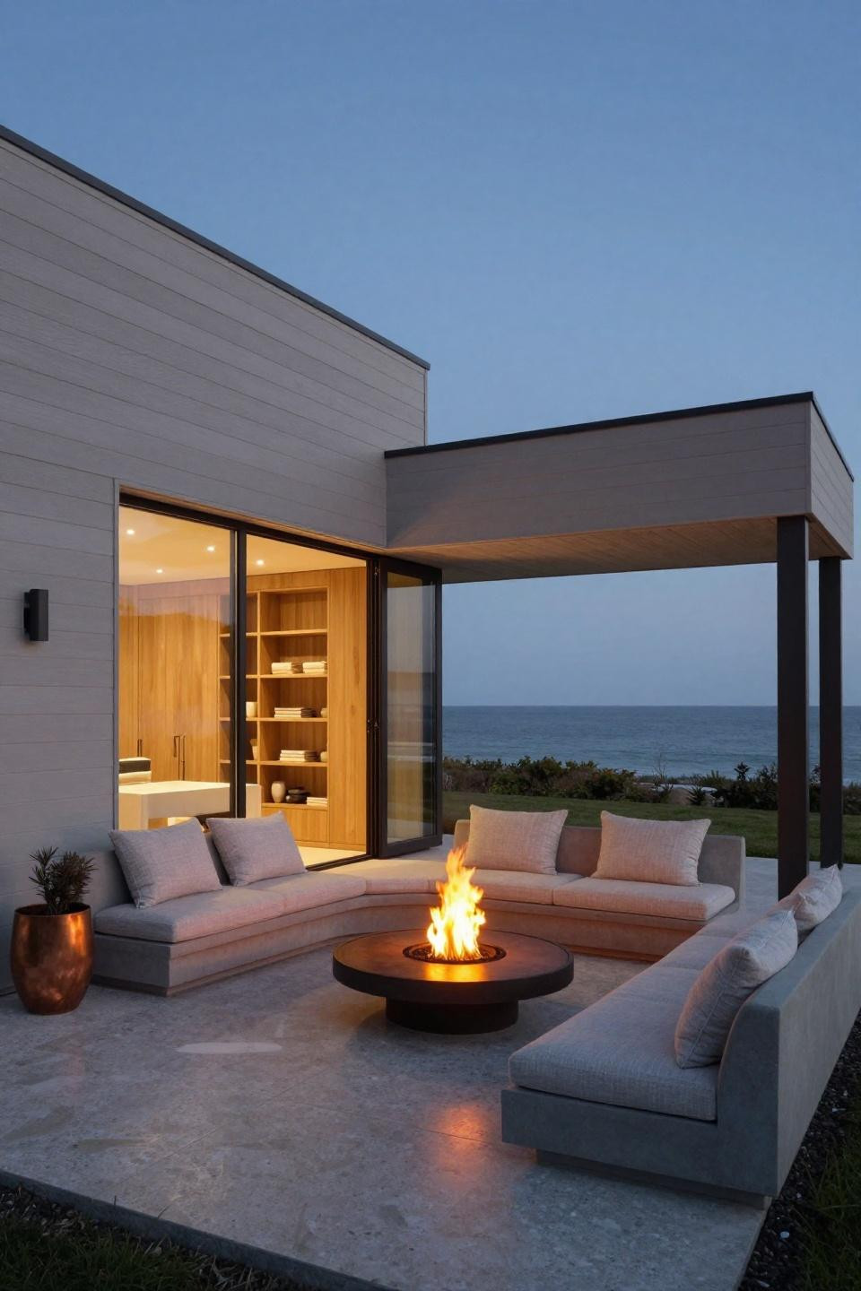 Small house elevation featuring flush horizontal siding and corner windows
