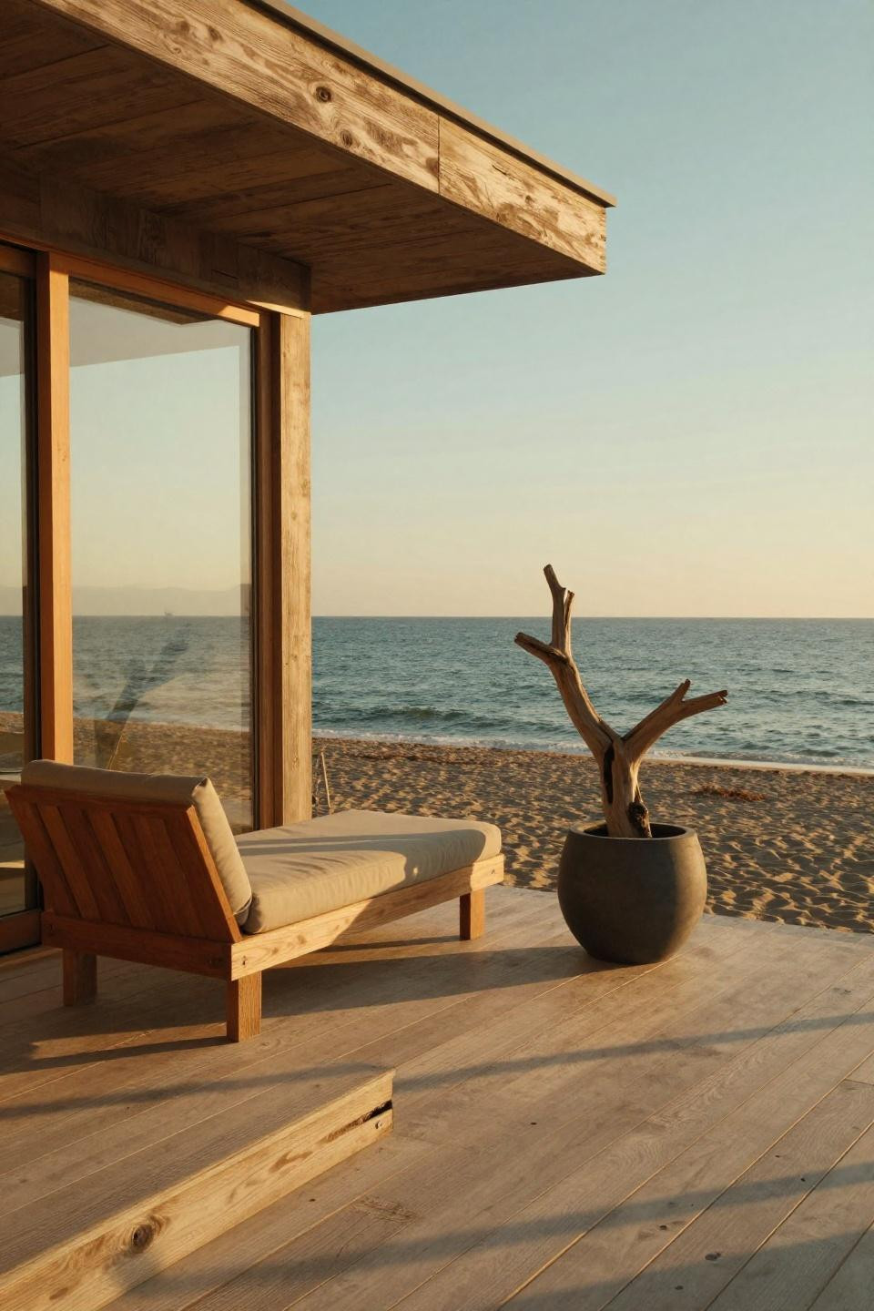 Tropical Bloxburg house deck with weathered composite boards
