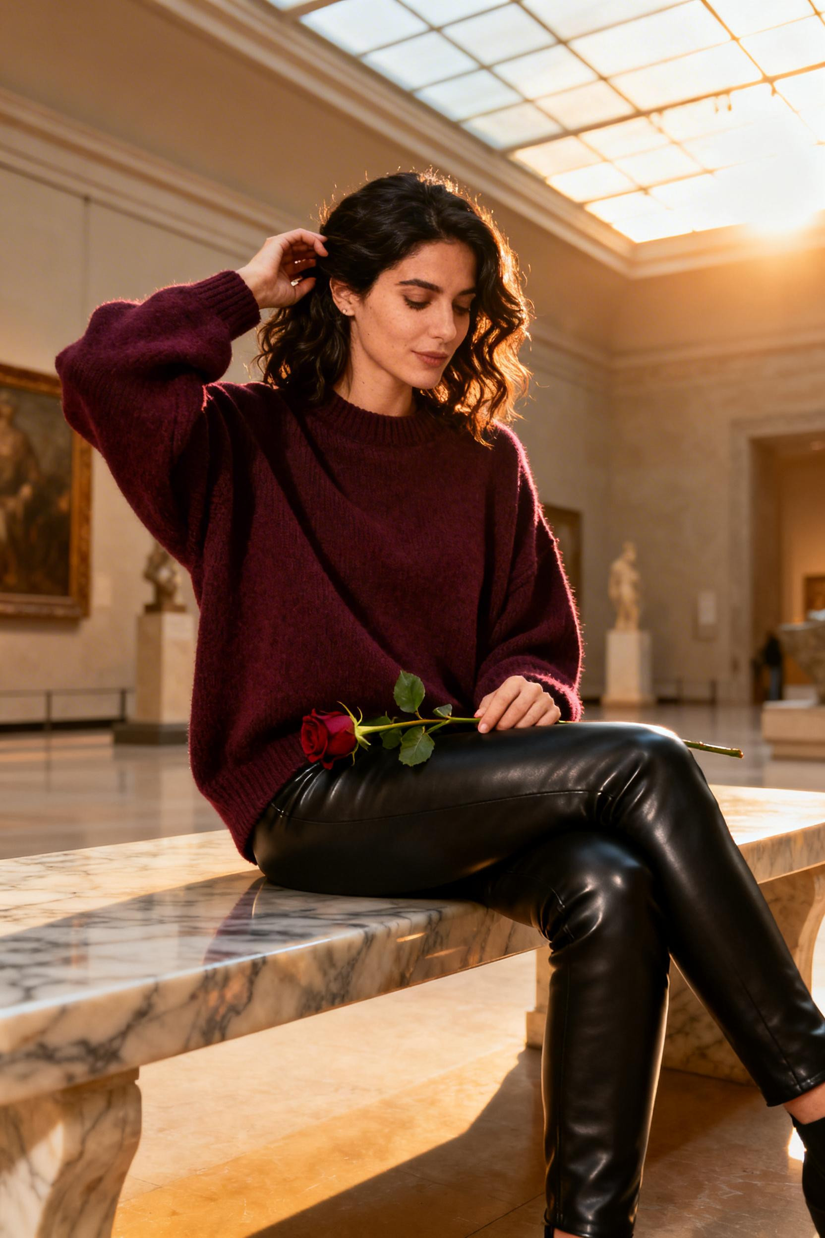Leggings Outfits Winter - burgundy cashmere