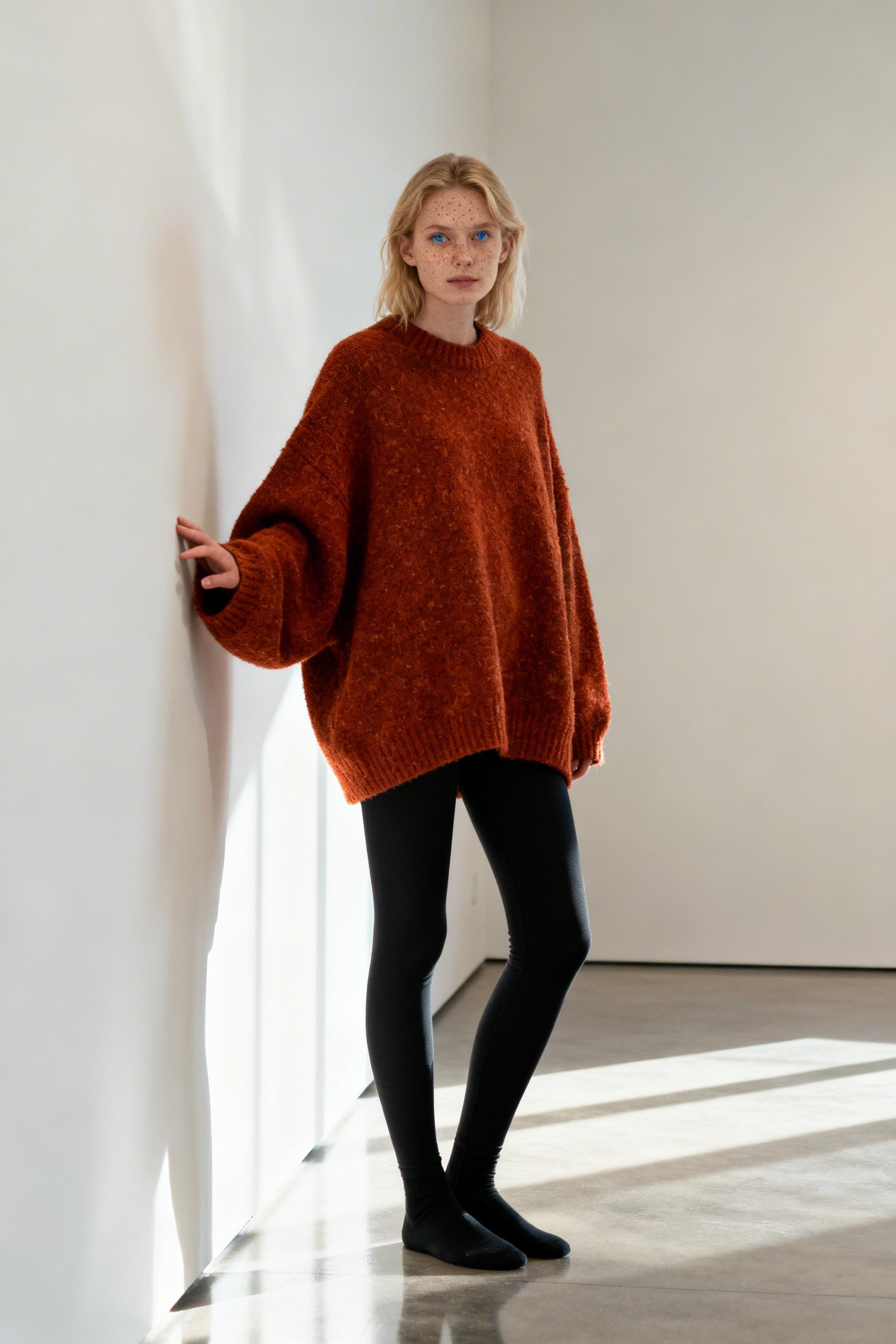 How To Style Black Leggings - burnt orange sweater
