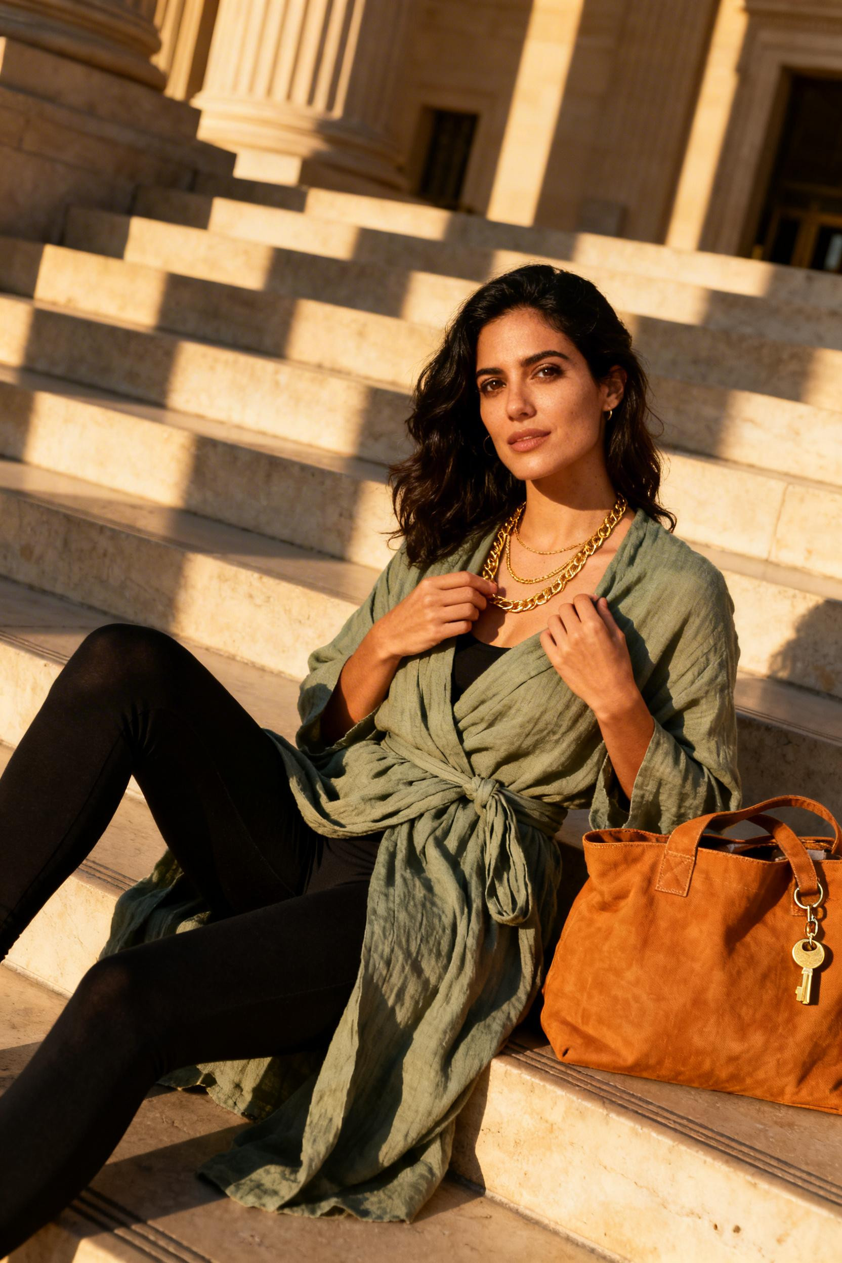 Casual Leggings Outfit - sage wrap cardigan