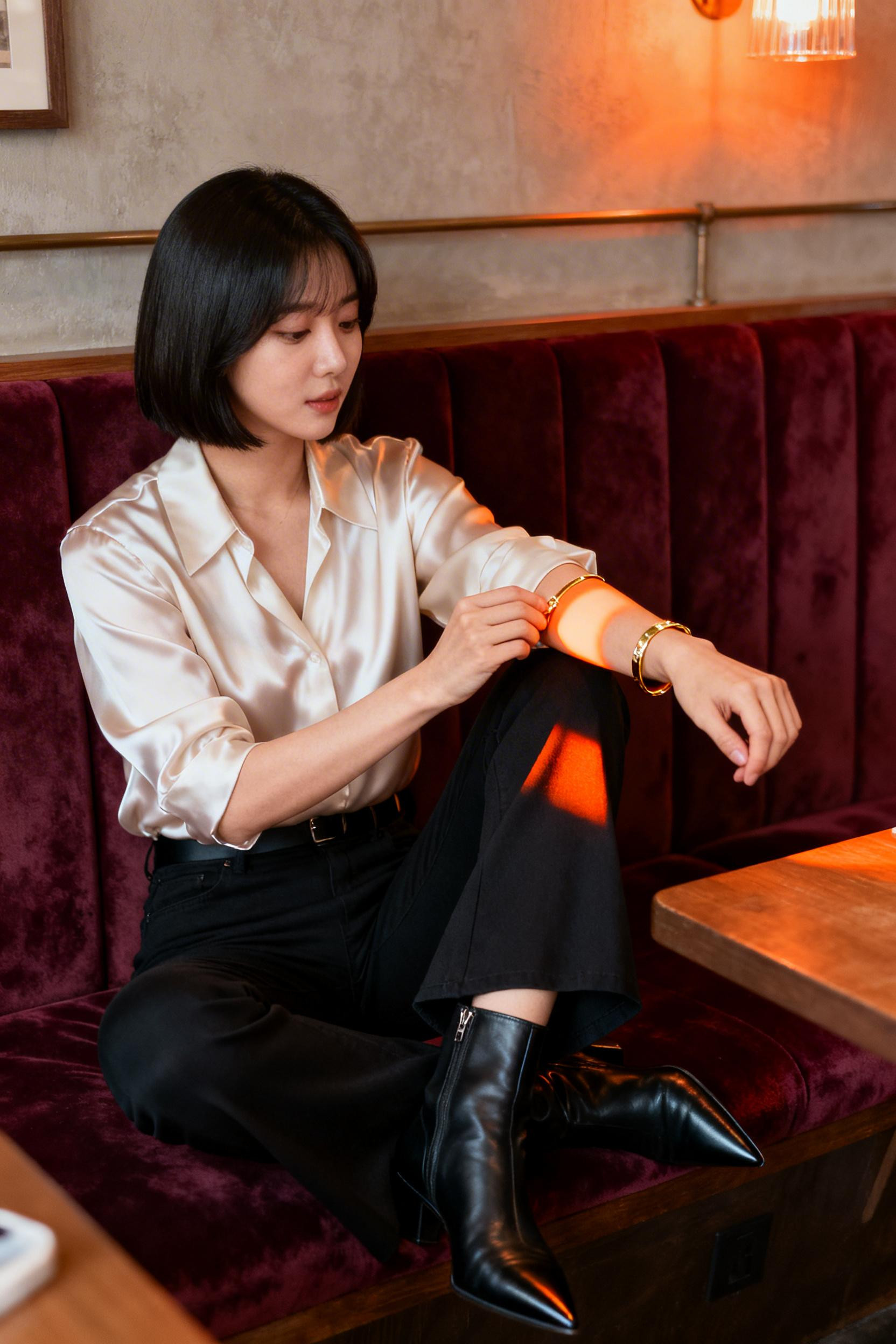 Outfits With Flair Leggings - ivory satin blouse