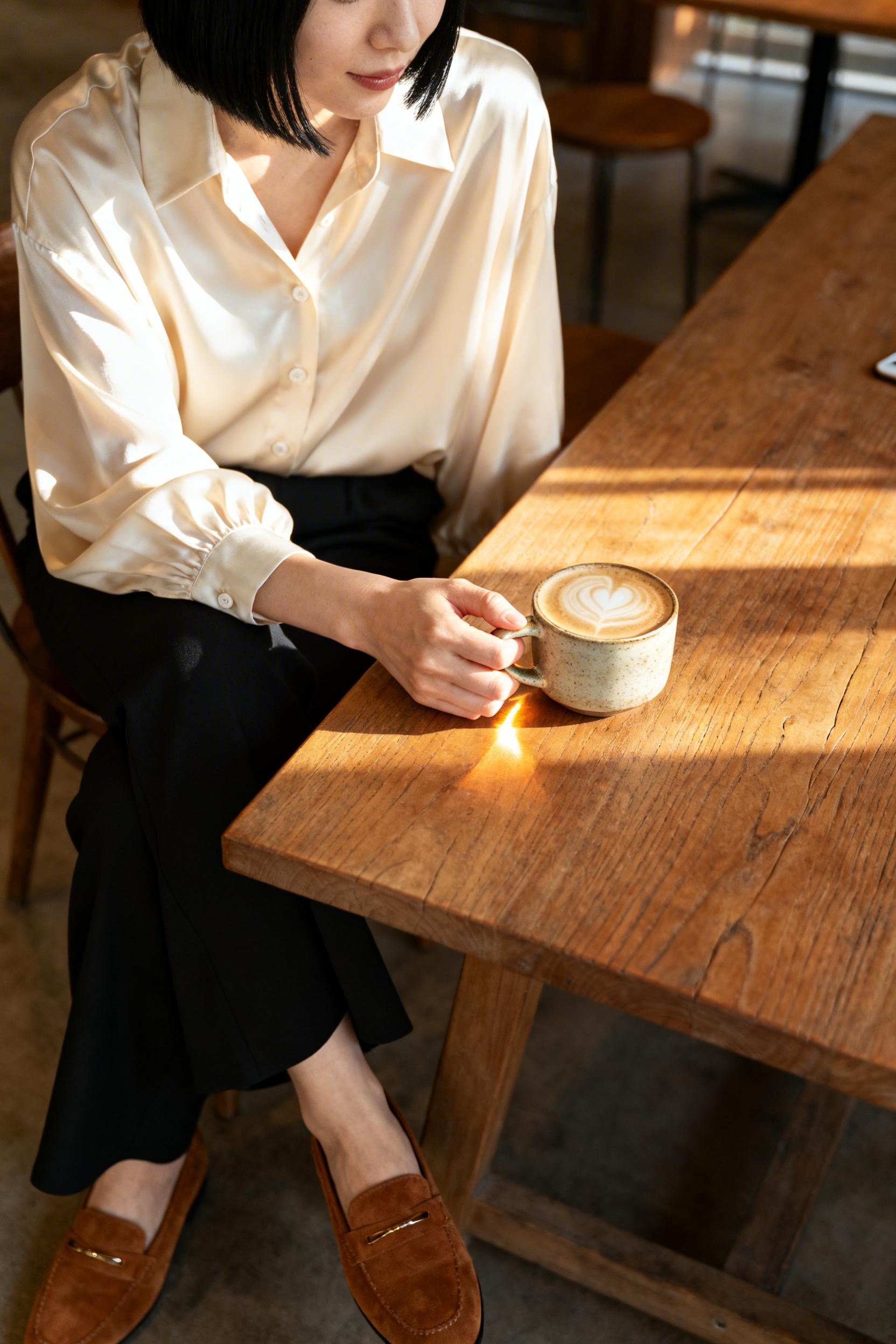 Old Money Outfits - cream silk button-down