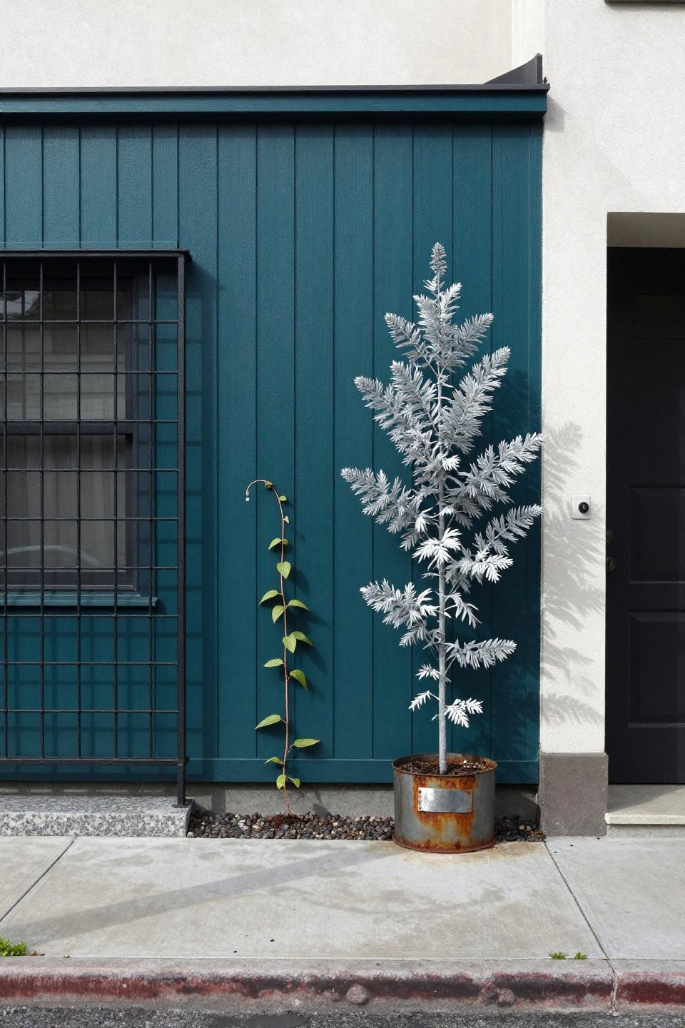 Simple backyard landscaping with vertical trellis screen