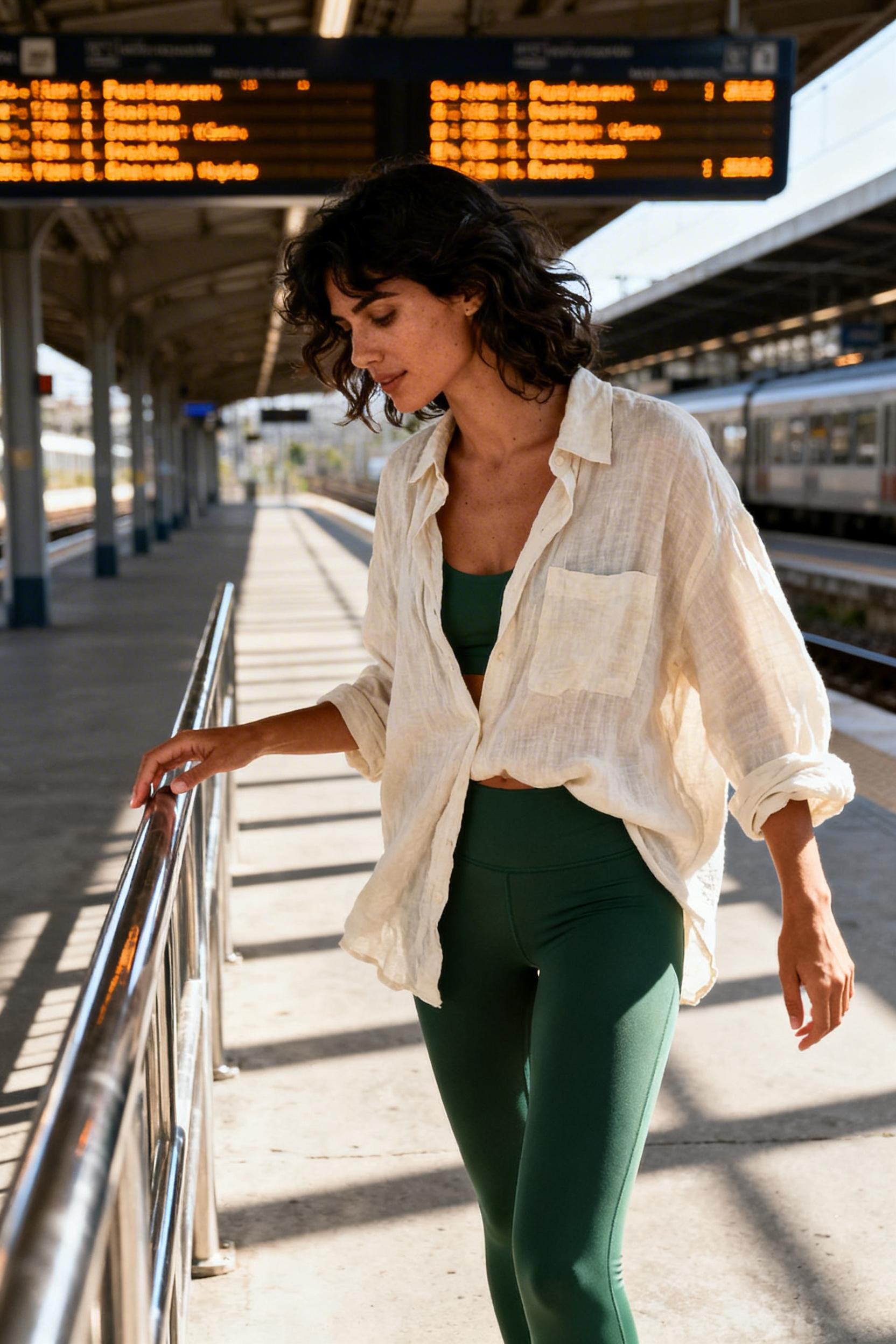 Outfit Ideas With Leggings Casual - forest green with cream