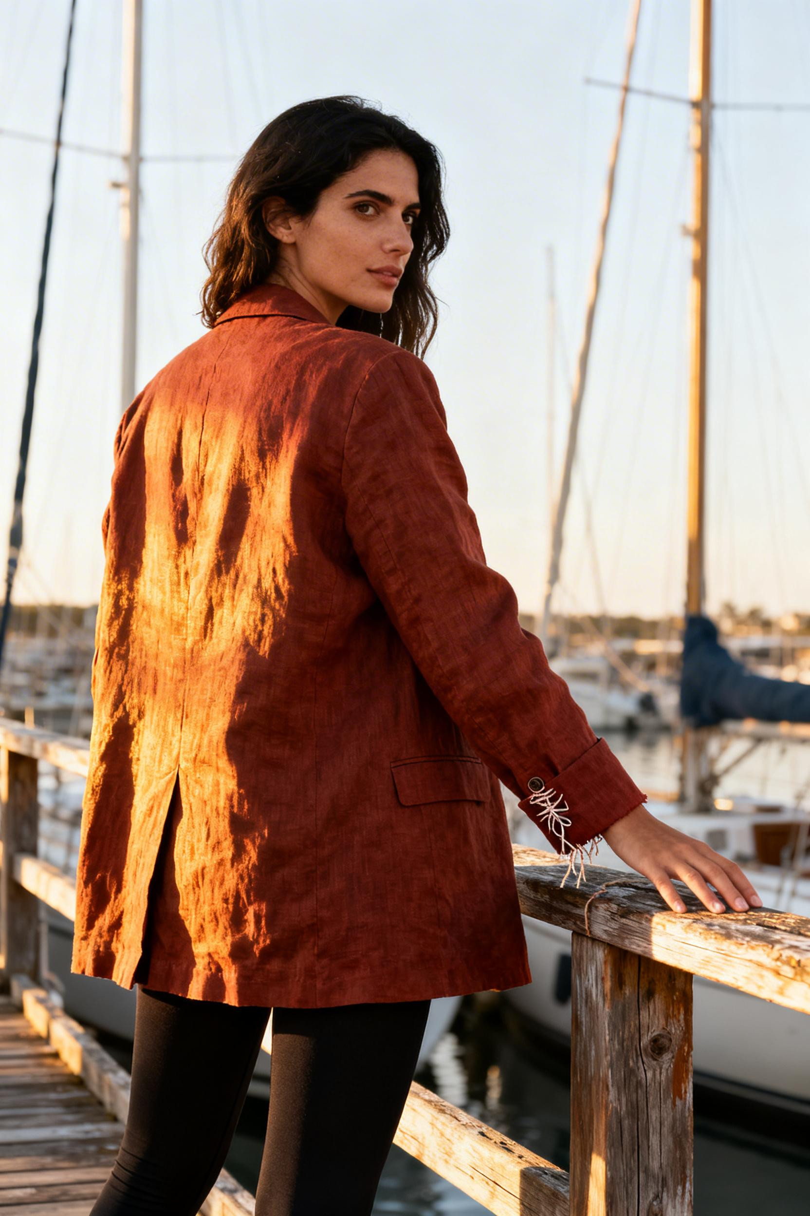 Lazy Leggings Outfit - black with rust blazer