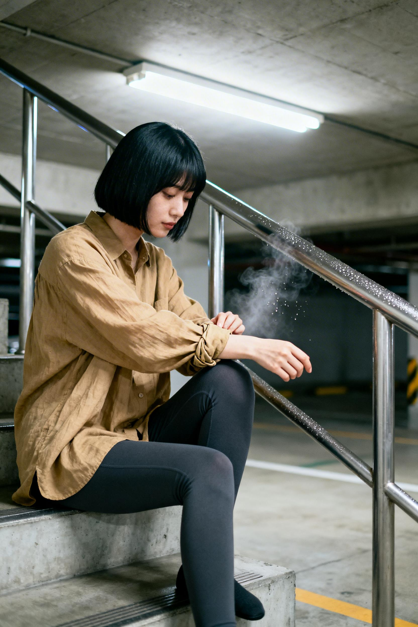 Leggings Outfit Inspo - charcoal with camel linen