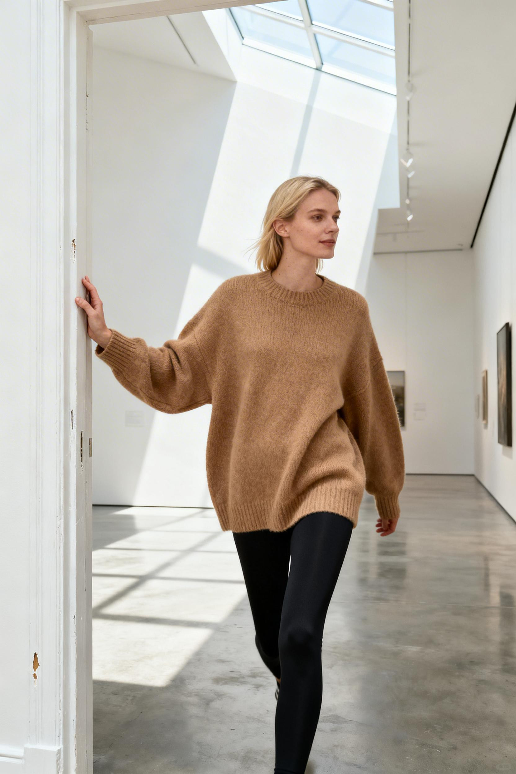 Outfit Ideas With Leggings Casual - black with camel sweater