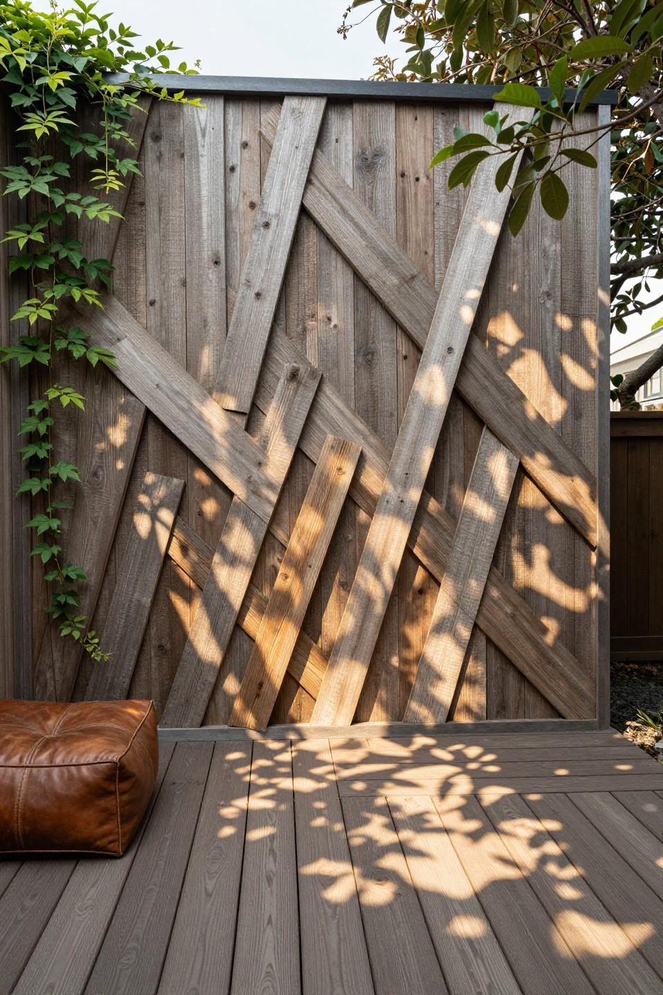 Outdoor privacy ideas inexpensive with rough-sawn cedar diagonal lattice