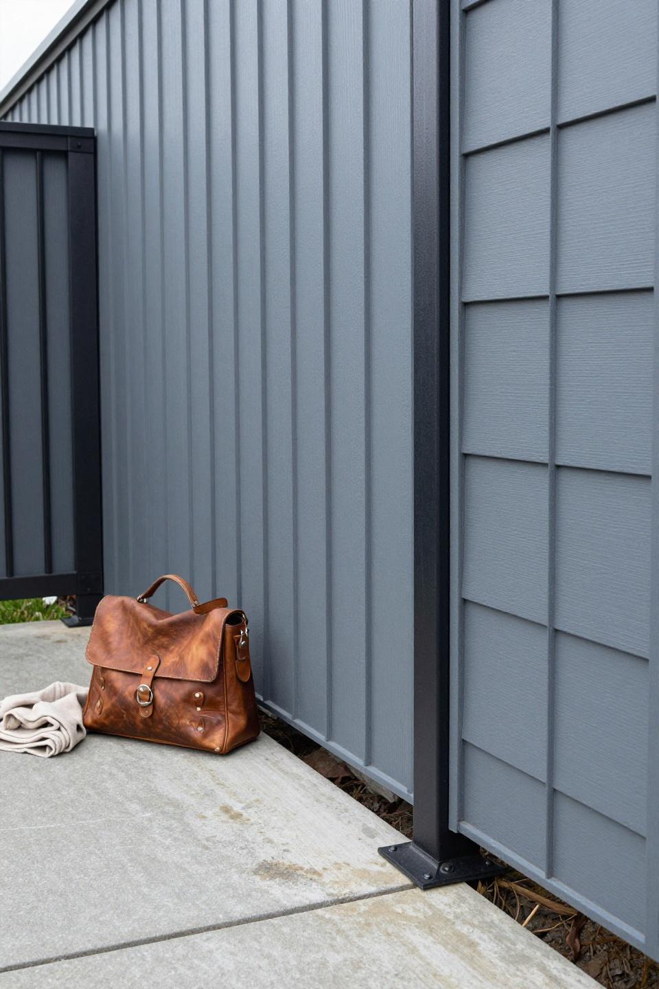 Porch privacy ideas with charcoal-grey composite batten wall