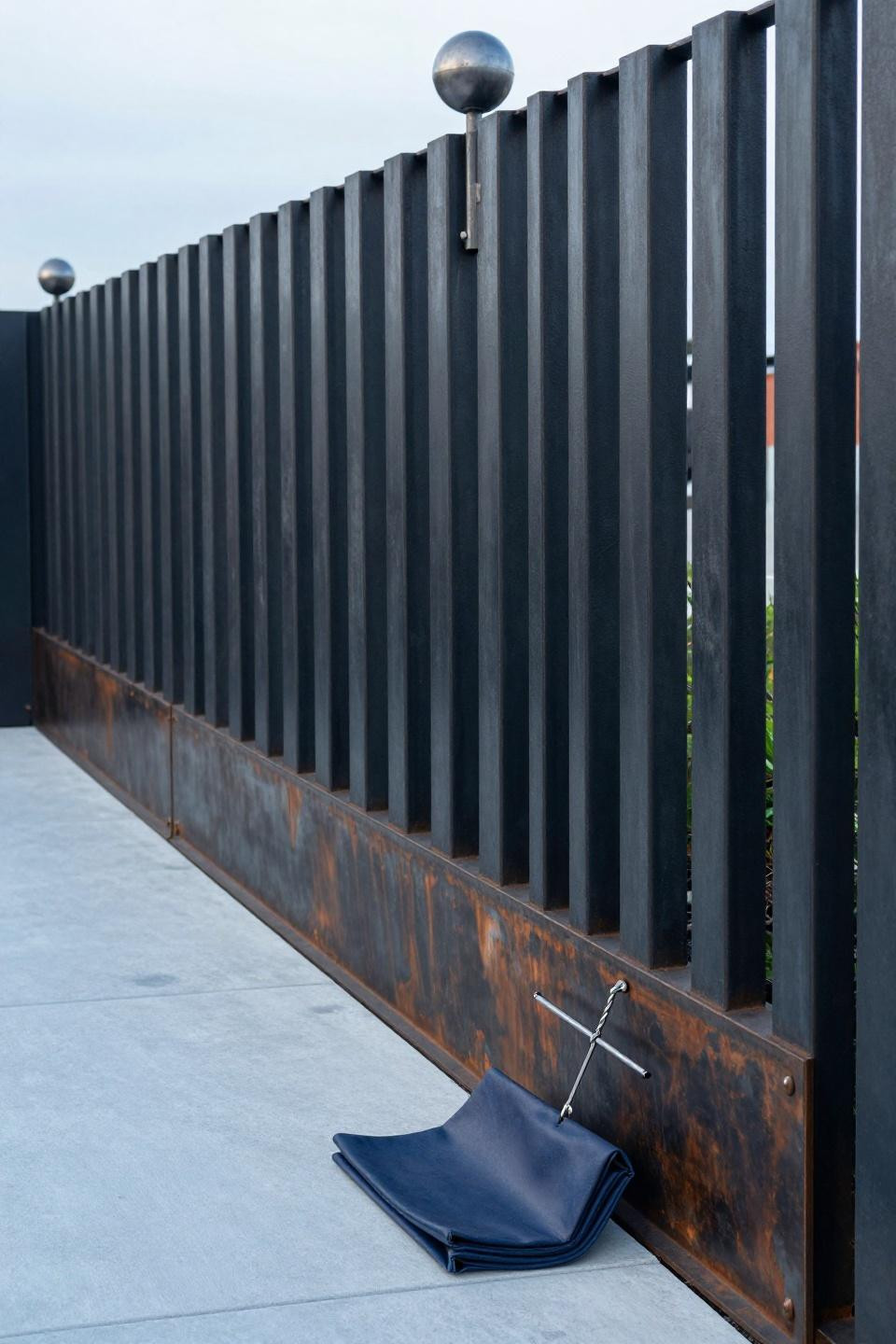 Outdoor privacy ideas inexpensive with industrial steel picket wall