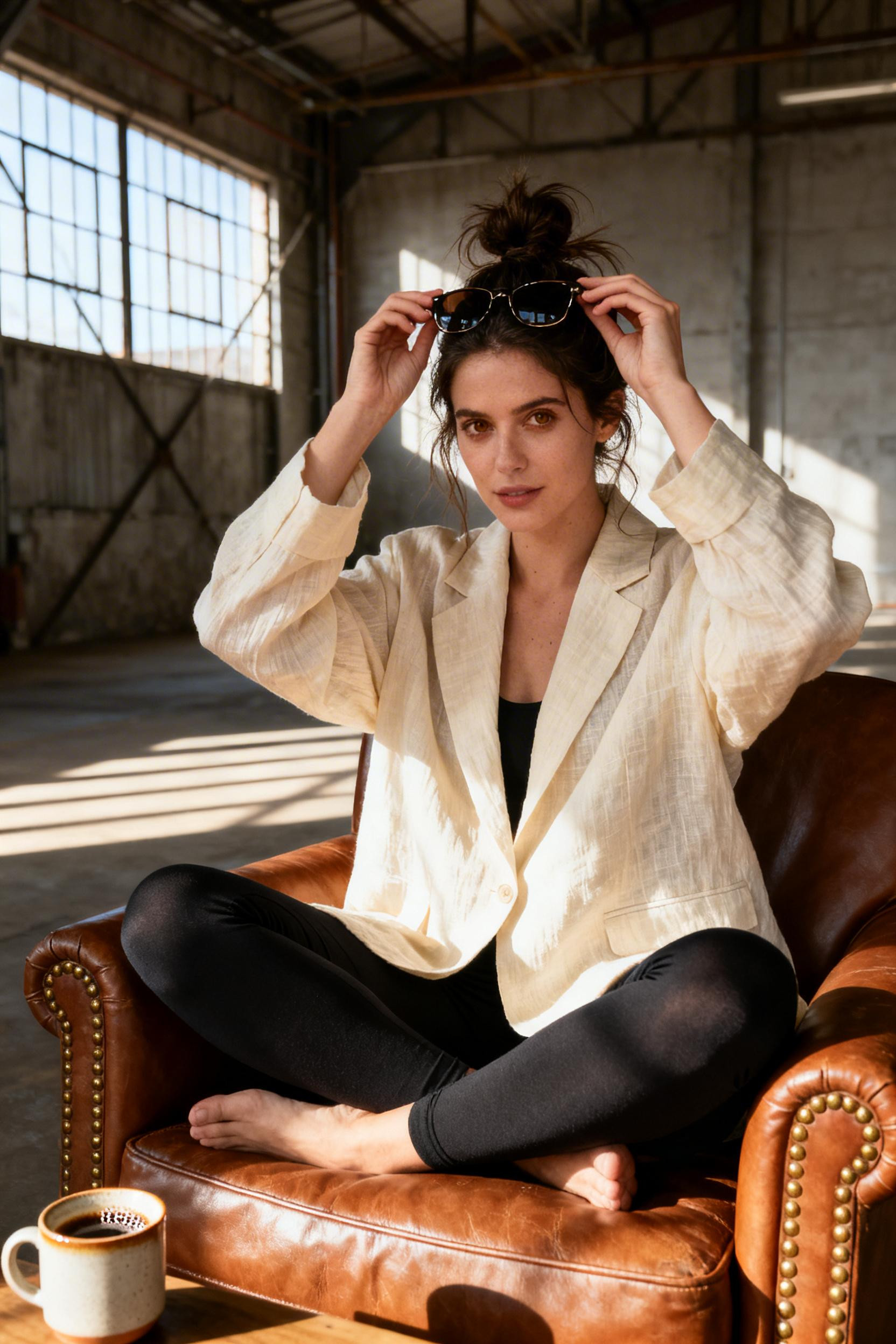 Business Casual Outfits For Women - champagne linen blazer