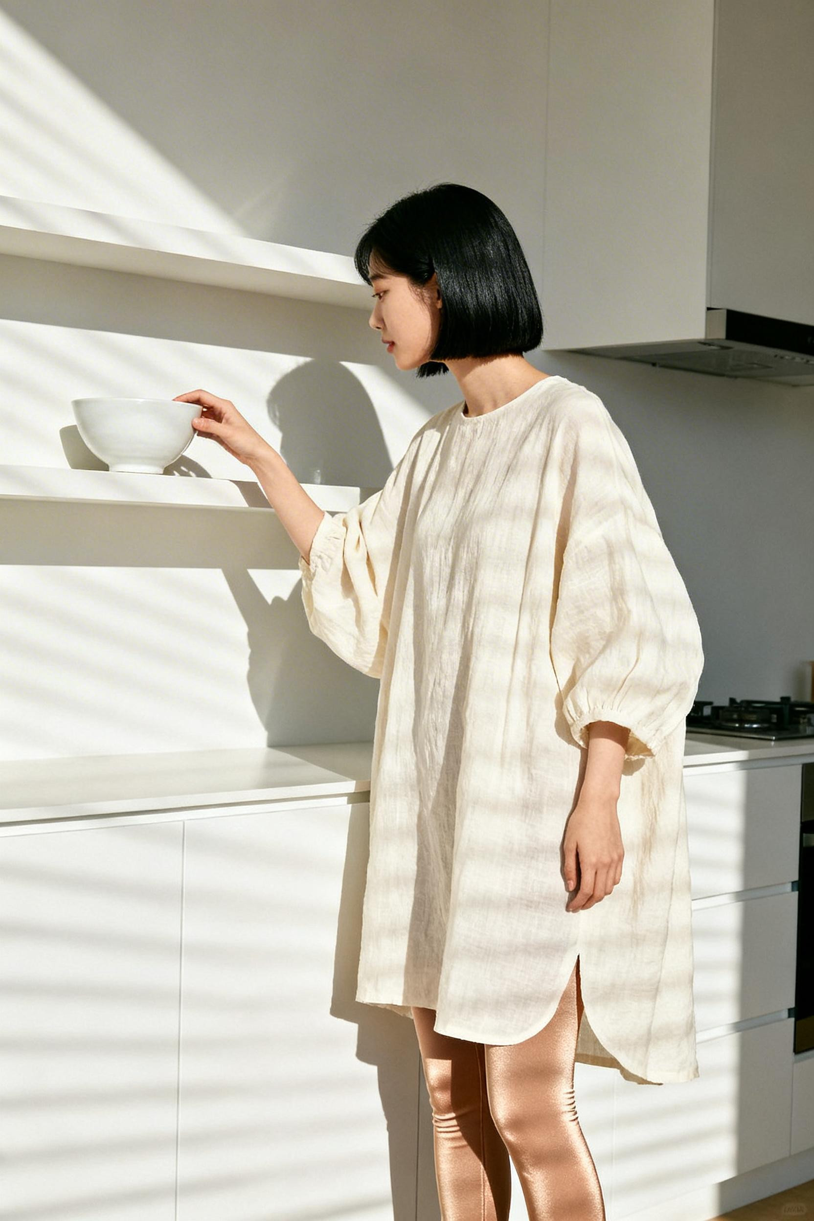 How To Style Brown Leggings - cream dress kitchen